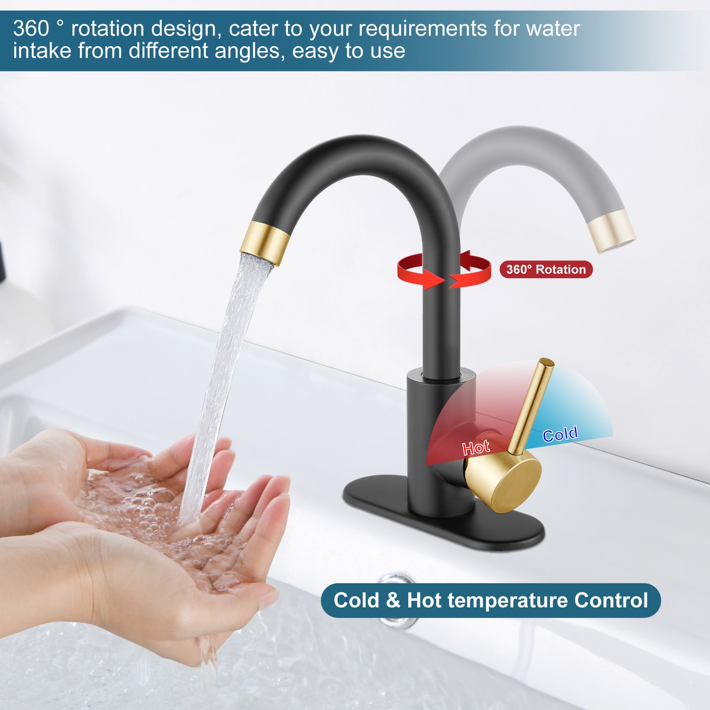 
                  
                    Midanya Single Handle Bathroom Sink Faucet, Wet Bar Pre-Kitchen Farmhouse RV Small Vanity Faucet with 360°Rotation Spout with Deck Plate, Supply Hoses and Drain Stopper
                  
                