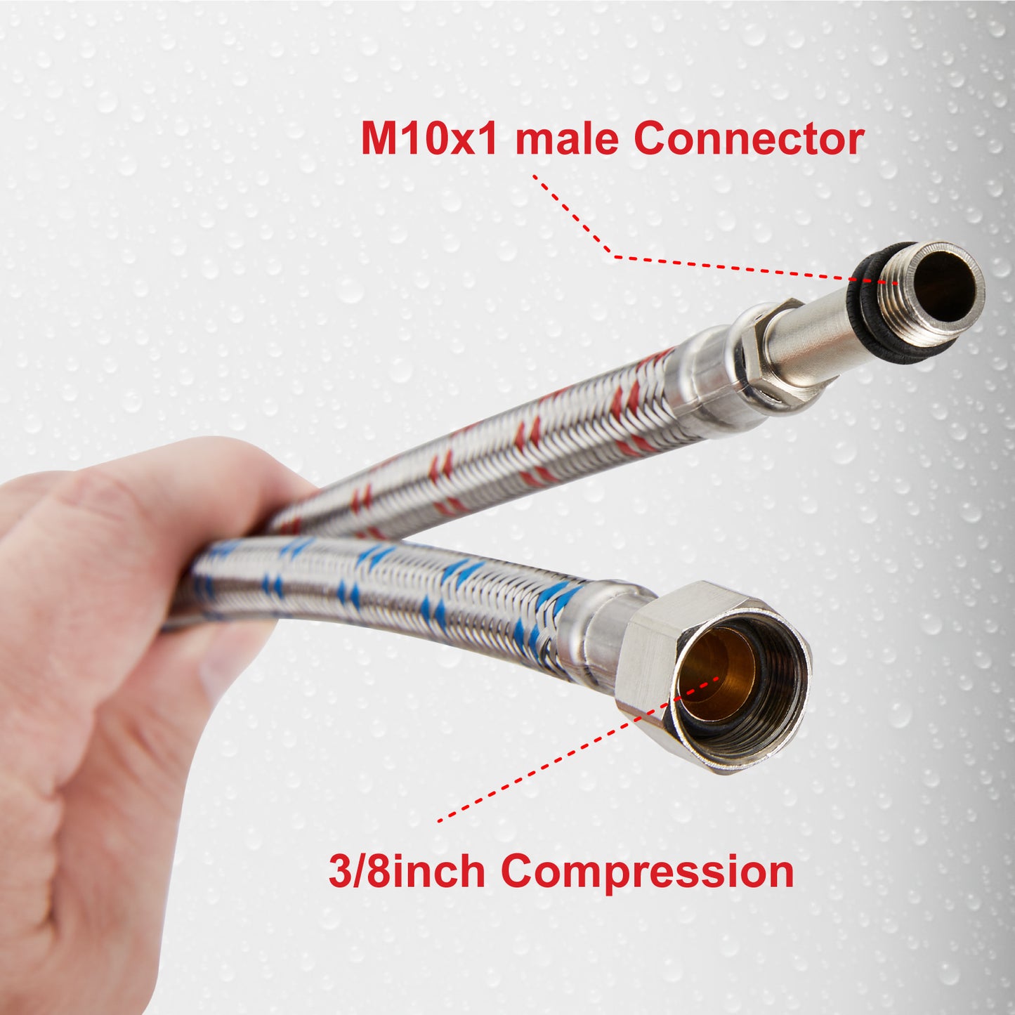 
                  
                    Midanya Faucet Connector, Braided Stainless Steel Supply Hose 3/8-Inch Female Compression Thread x M10 Male Connector, x 2 Pcs (1 Pair)
                  
                