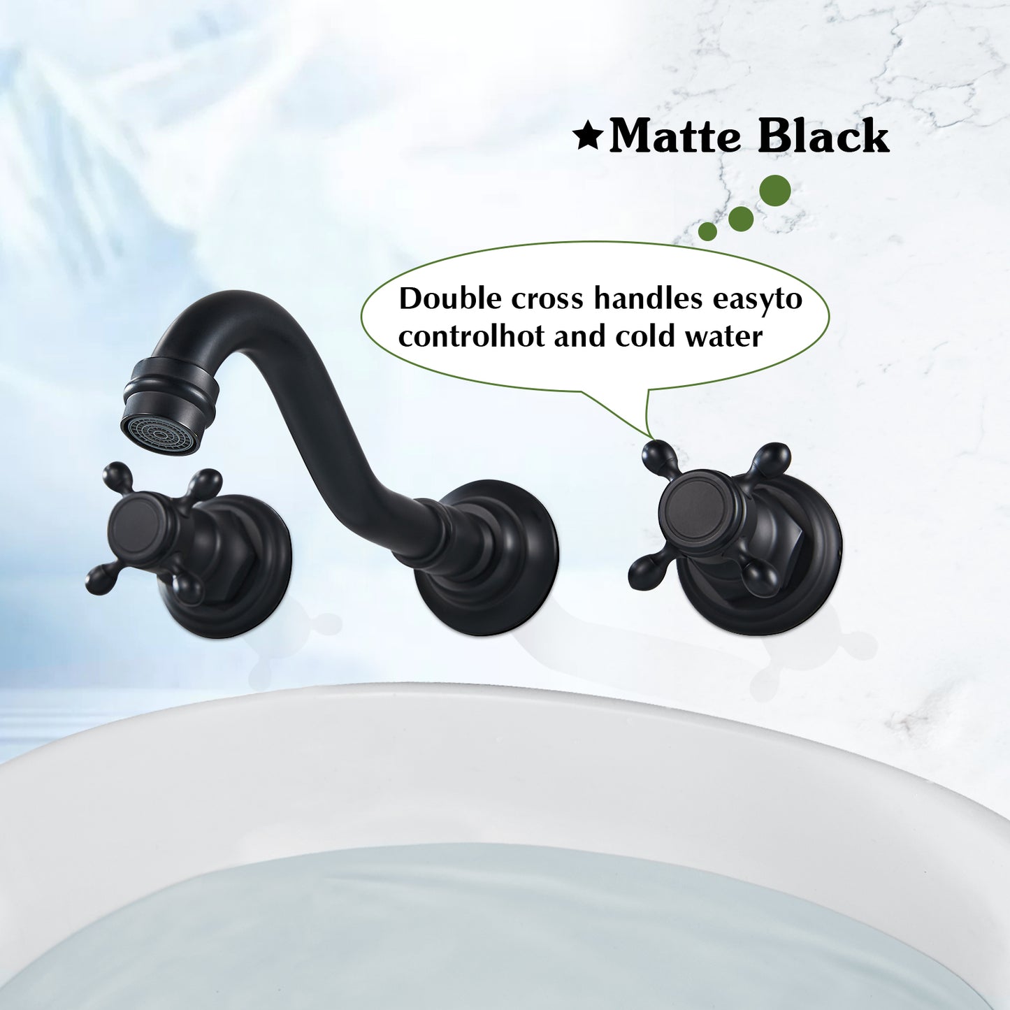 
                  
                    Midanya Bathroom Sink Faucet Widespread  Wall Mount 3 Holes 2 Cross Knobs Lavatory Vessel Basin Mixer Tap Mixing Spout Double Handles Commercial
                  
                