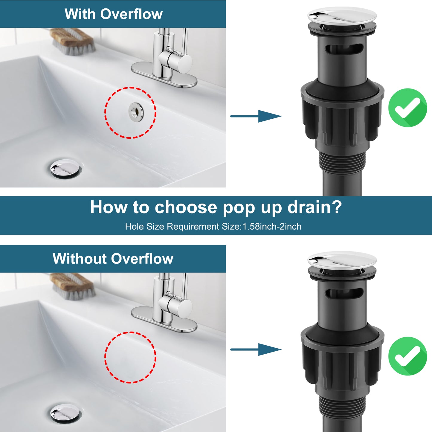 
                  
                    Midanya Pop Up Drain, ABS Bathroom Pop-up Sink Drain, Lavatory Kitchen RV Drain Strainer, Vanity Vessl Sink Drain Stopper Assembly, Universal Sink Drain Assembly
                  
                