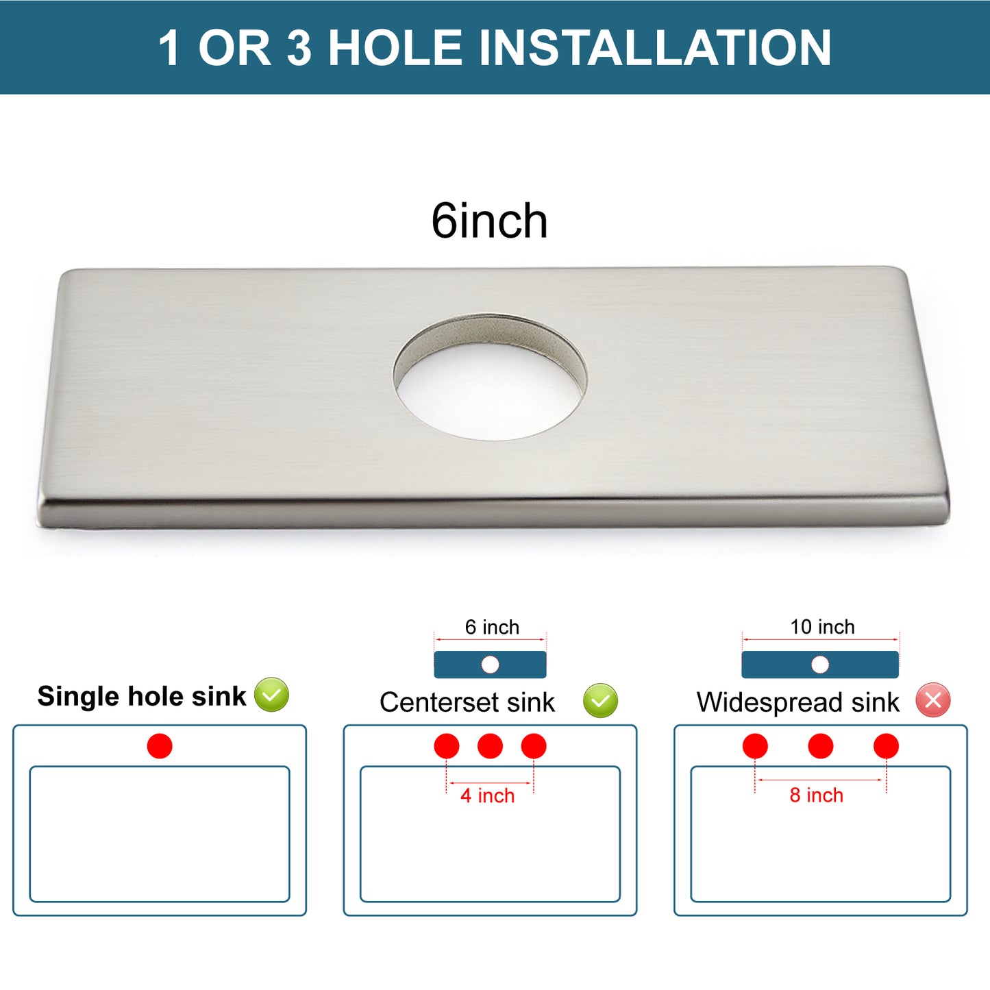 
                  
                    Midanya 6 Inch Sink Hole Cover Deck Plate,Faucet Deck Plate for 1 or 3 Hole Bathroom Kitchen Sink Faucet,Rectangle Decorative Cover SUS304 Stainless Steel Vessel Vanity Sink Faucet
                  
                