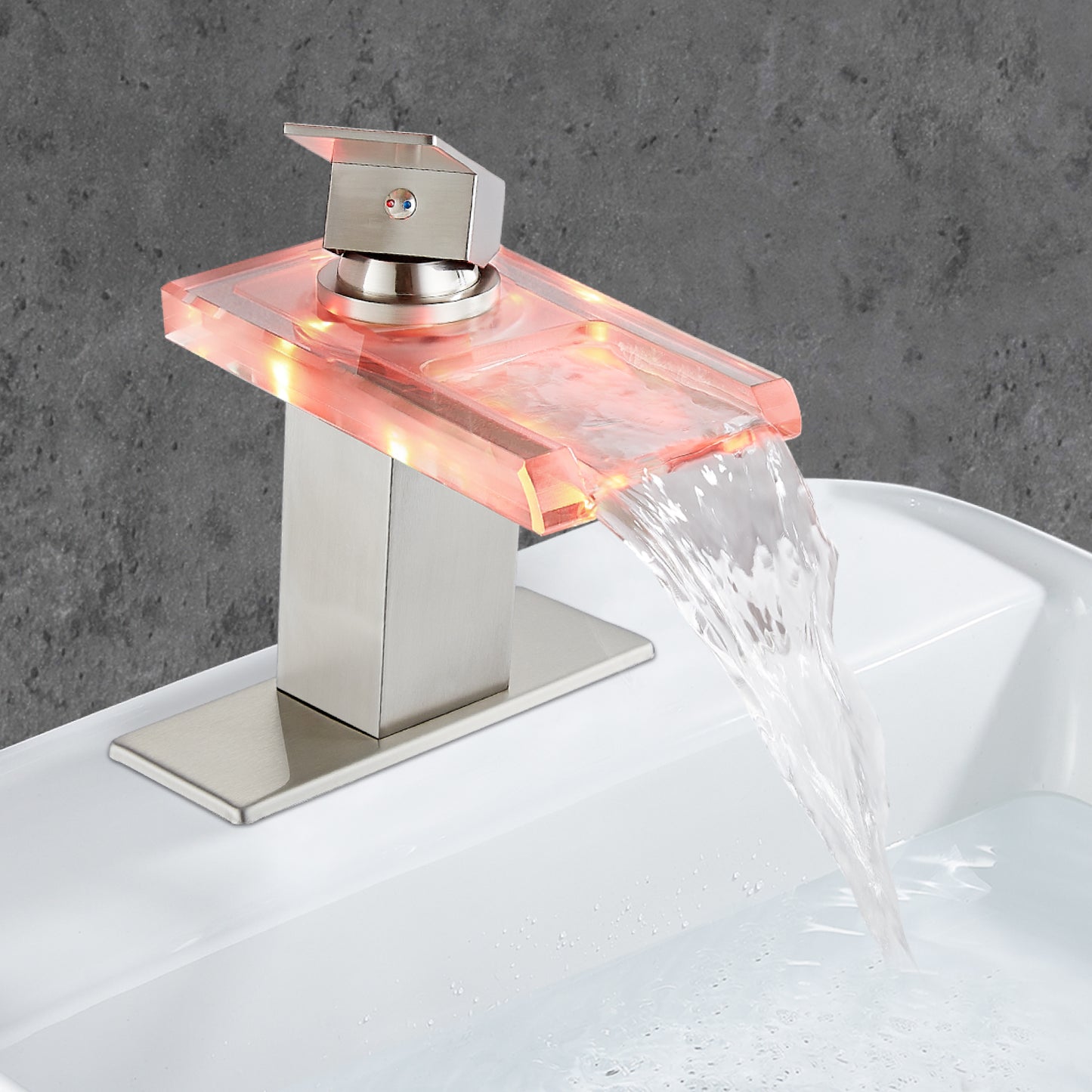 
                  
                    Midanya LED Bathroom Sink Faucet,Waterfall Open Glass Spout Bathroom Faucet,Single Handle 3 Colors Changing RV Vanity Faucets for Sink 1 Hole with Pop Up Drain and Water Supply Hoses
                  
                