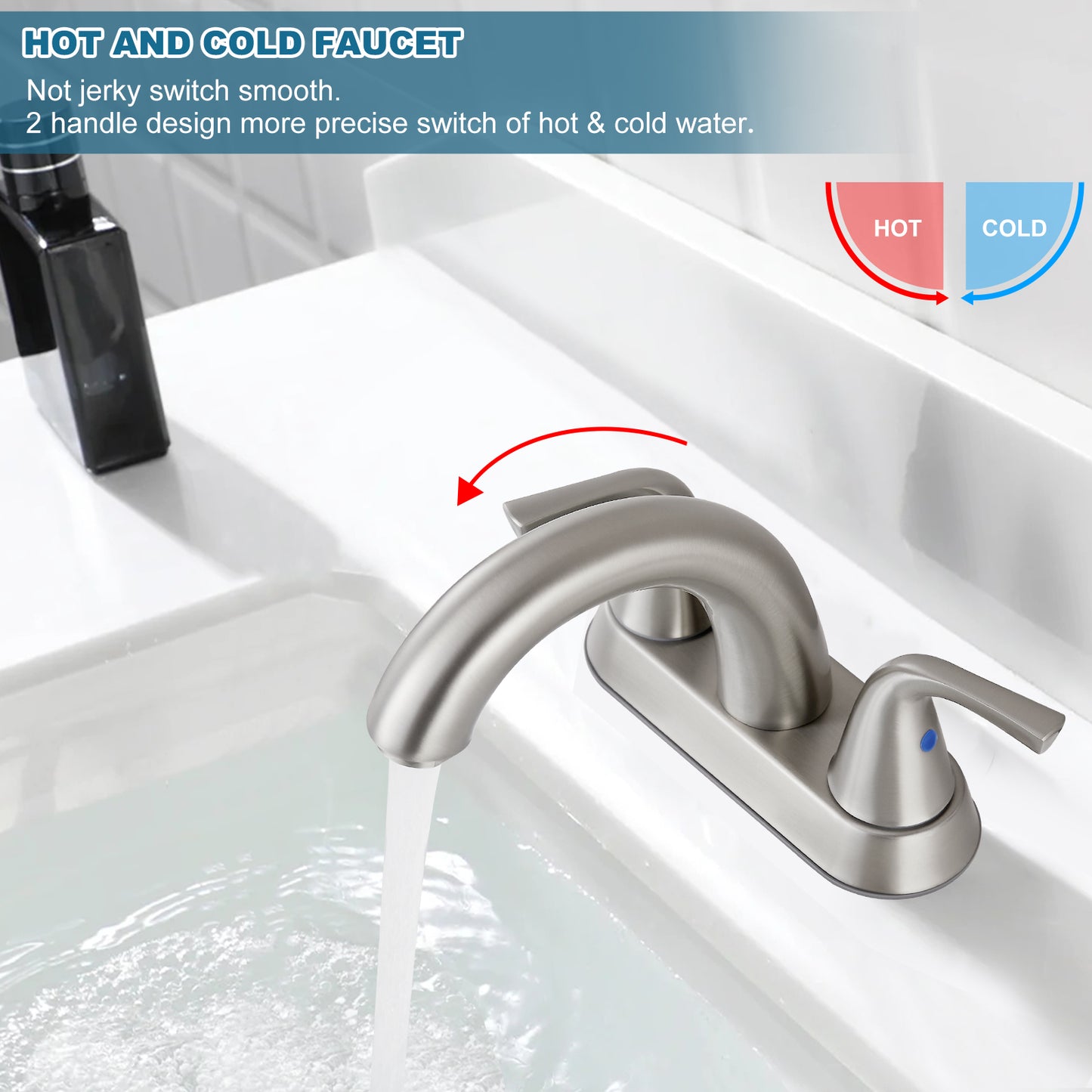 
                  
                    Midanya 2 Handle Bathroom Sink Faucet Deck Mount Centerset Bathroom Faucet 3 Hole, with Pop-up Drain Stopper Assembly and Water Supply Lines Lavatory Faucet Mixer Double Handle Tap
                  
                