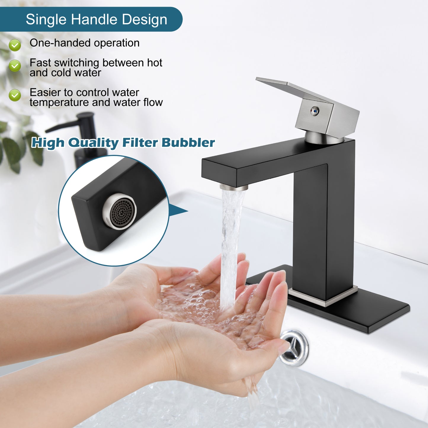 
                  
                    Midanya Bathroom Sink Faucet 1 Hole Single Handle Deck Mount Lavatory Mixer Tap with Cover Plate and Pop-up Drain One Lever Stainless Steel SUS304 Commercial
                  
                