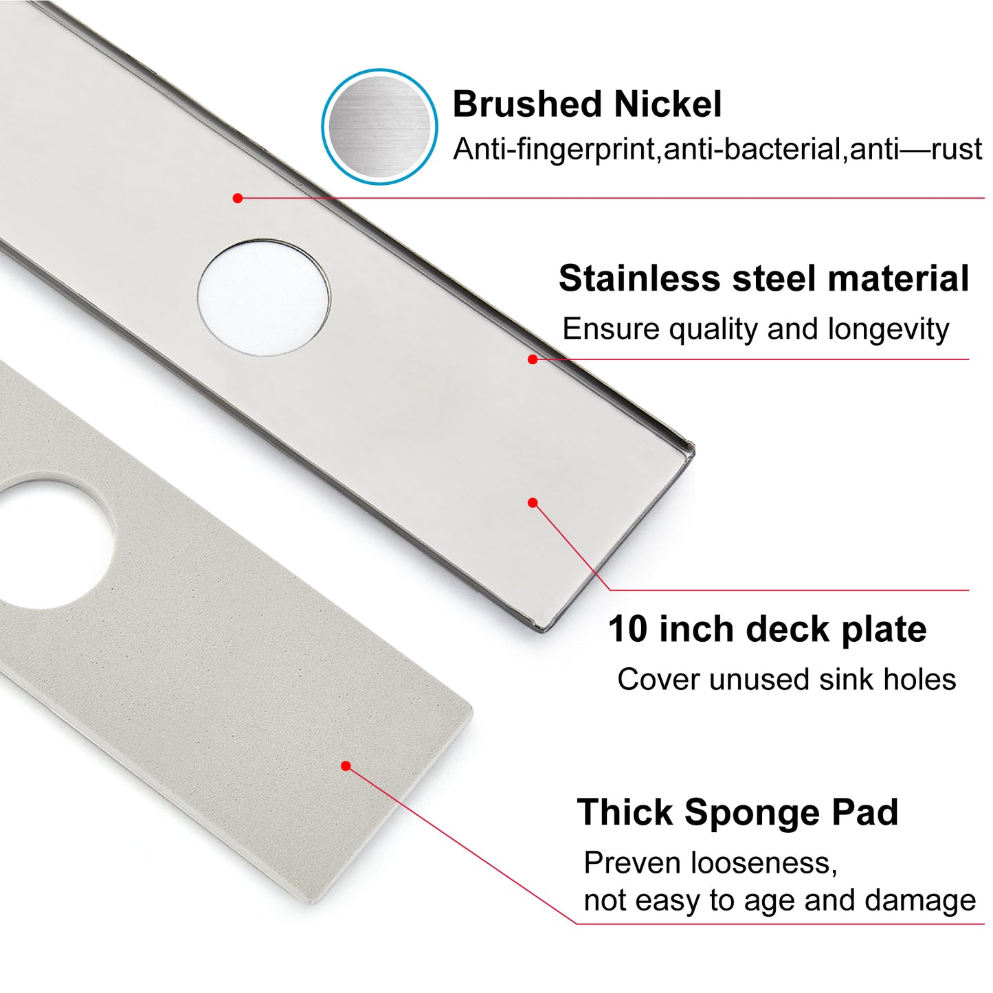 
                  
                    Midanya 10 Inch Sink Hole Cover Deck Plate,Vessel Vanity Sink Faucet Cover Plate,Bathroom Kitchen Lavatory Sink Faucet Deck Plate, Faucet Cover Cap, 1 or 3 Hole Cover Rectangle
                  
                