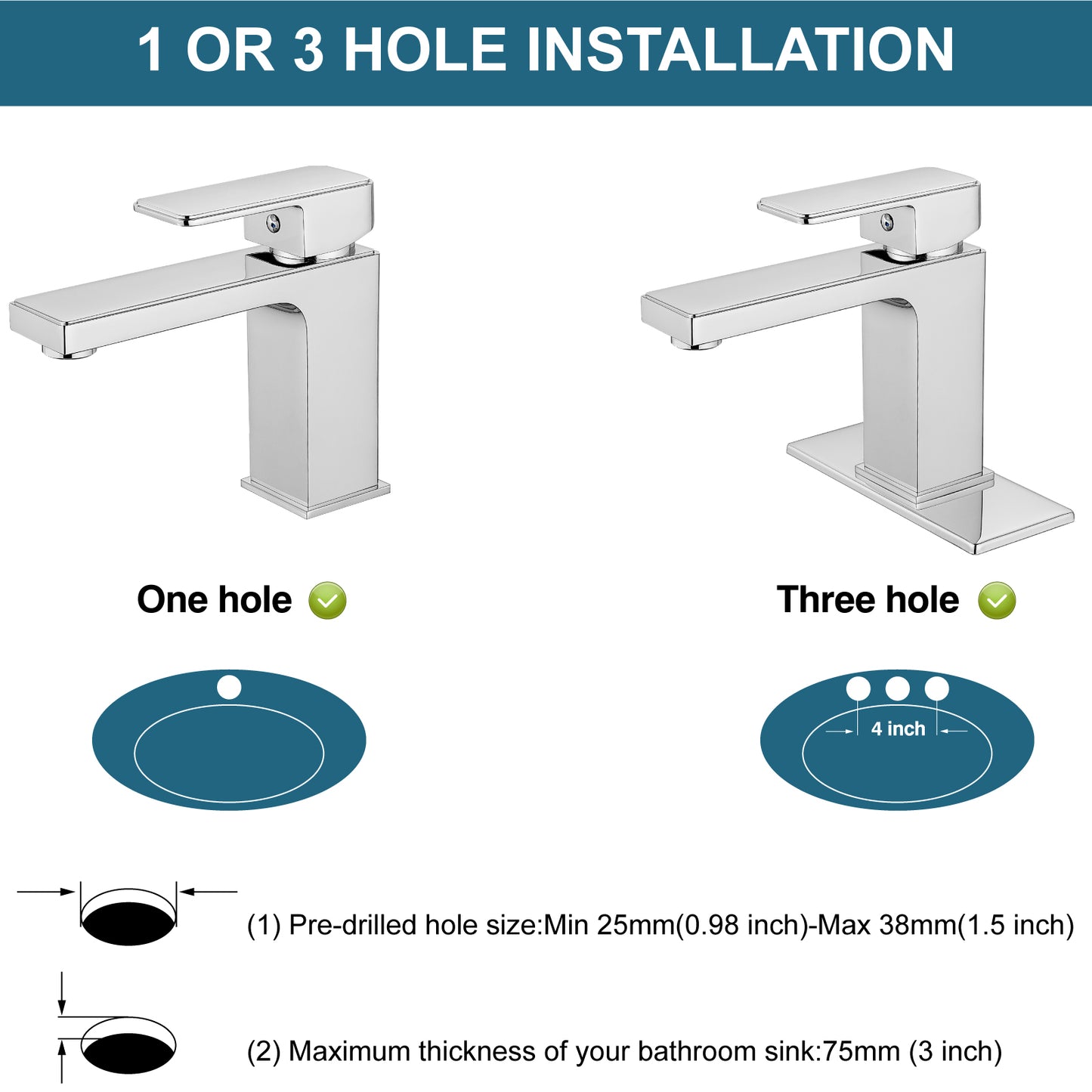 
                  
                    Midanya Bathroom Sink Faucet 1 Hole Single Handle Deck Mount Lavatory Mixer Tap Include Pop Up Drain with Overflow One Lever Commercial
                  
                