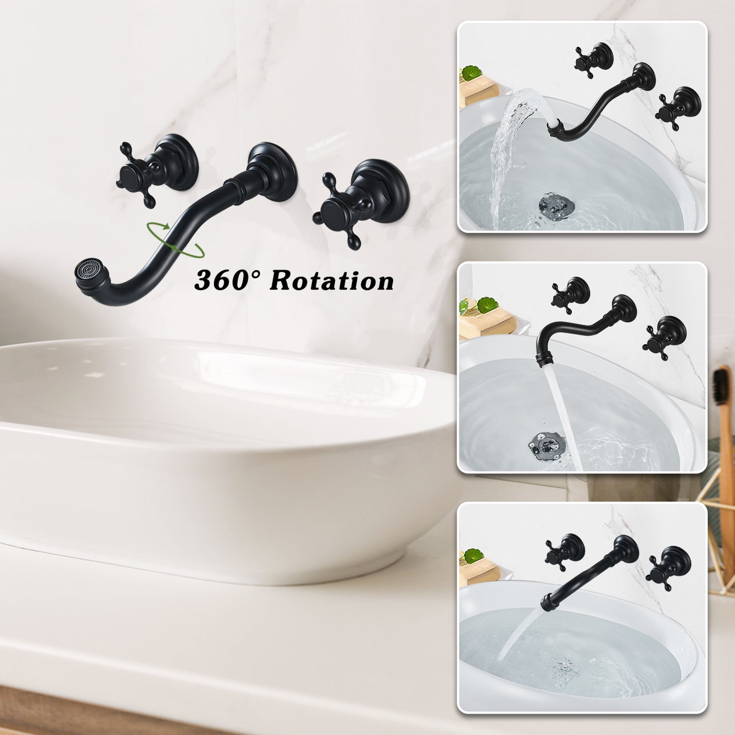 
                  
                    Midanya Bathroom Sink Faucet Widespread  Wall Mount 3 Holes 2 Cross Knobs Lavatory Vessel Basin Mixer Tap Mixing Spout Double Handles Commercial
                  
                
