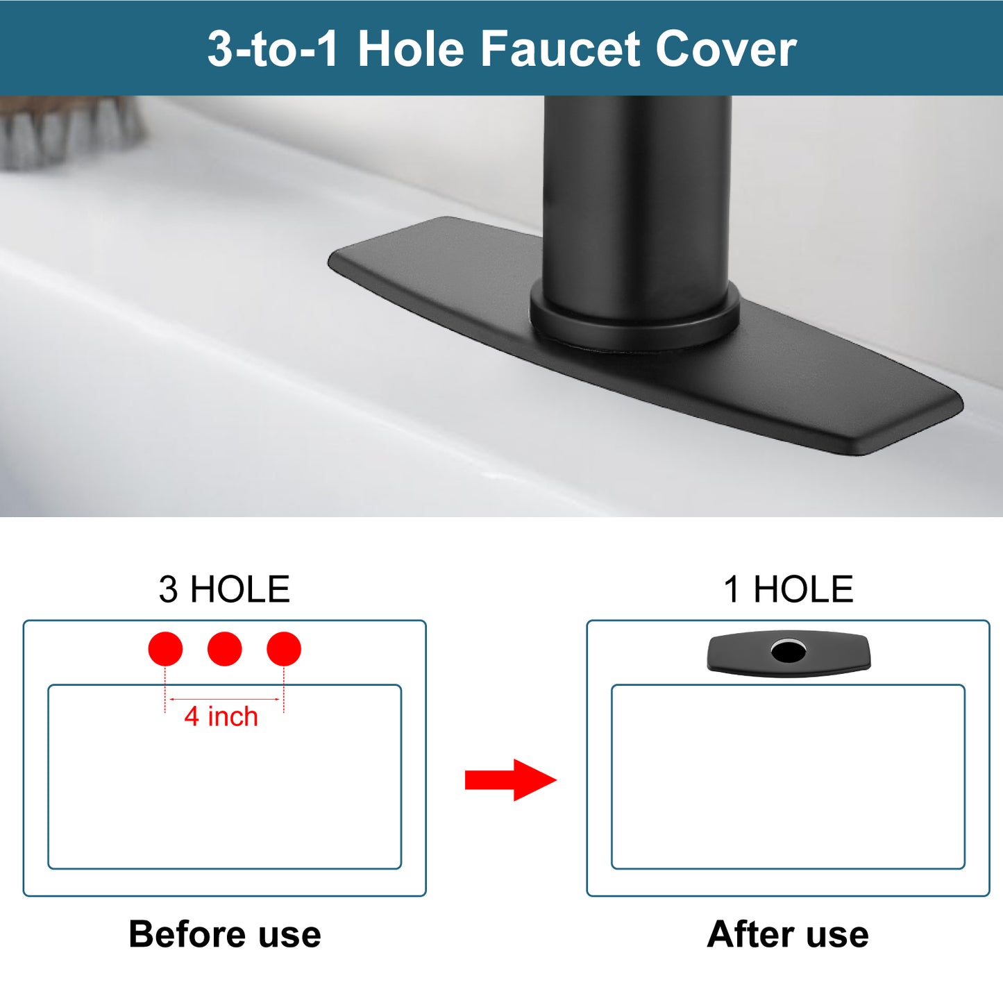 
                  
                    Midanya Sink Hole Cover, 6 Inch Sink Decorate Cover,Vessel Vanity Sink Faucet Cover Plate,Faucet Deck Plate for 1 or 3 Hole Bathroom Kitchen Sink Faucet, Rhomboid Cover
                  
                