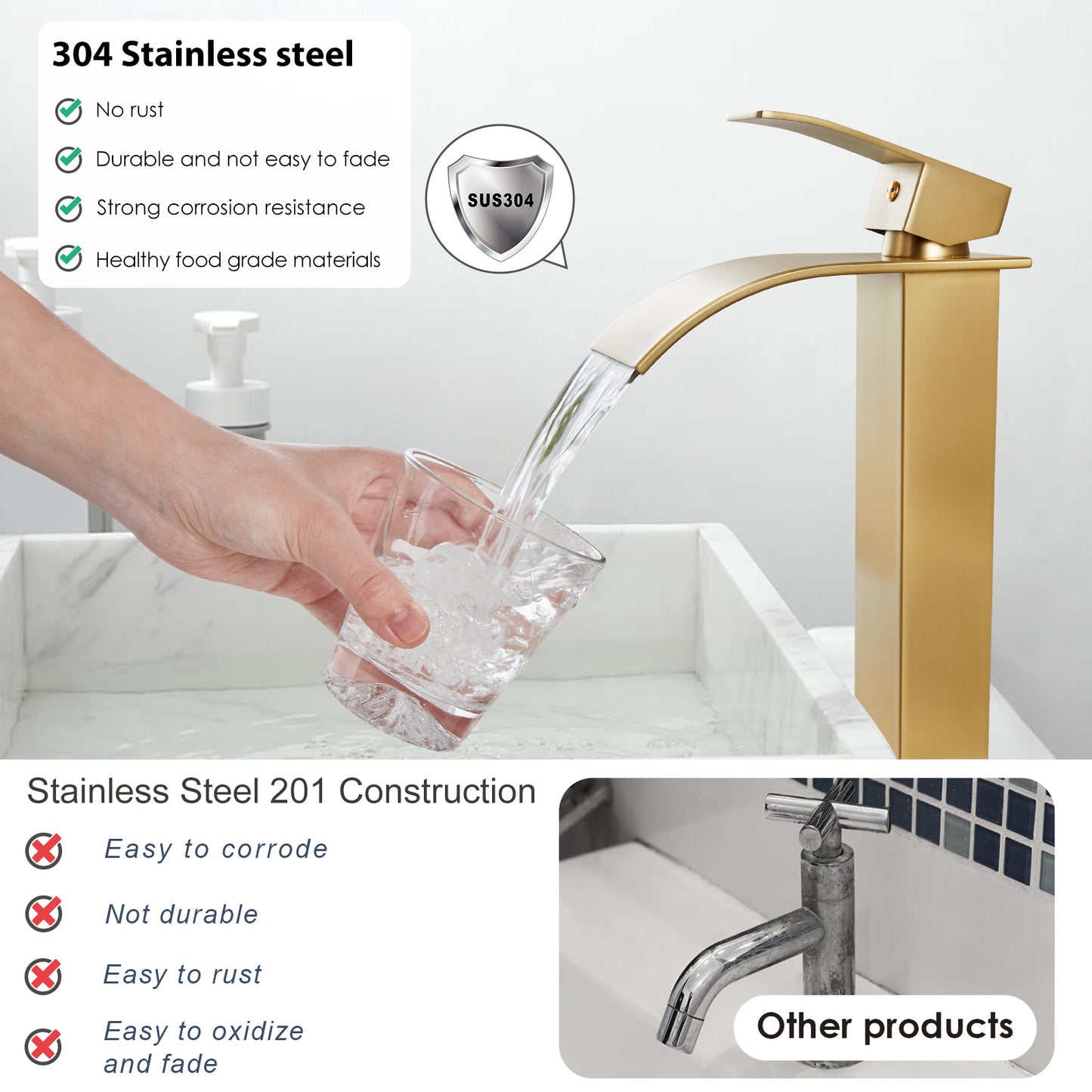 
                  
                    Midanya Waterfall Bathroom Bowl Vessel Sink Faucet Tall Single Handle Single Hole Deck Mount Mixer Tap with Large Rectangular Spout Sink Faucet Lavatory Vanity
                  
                