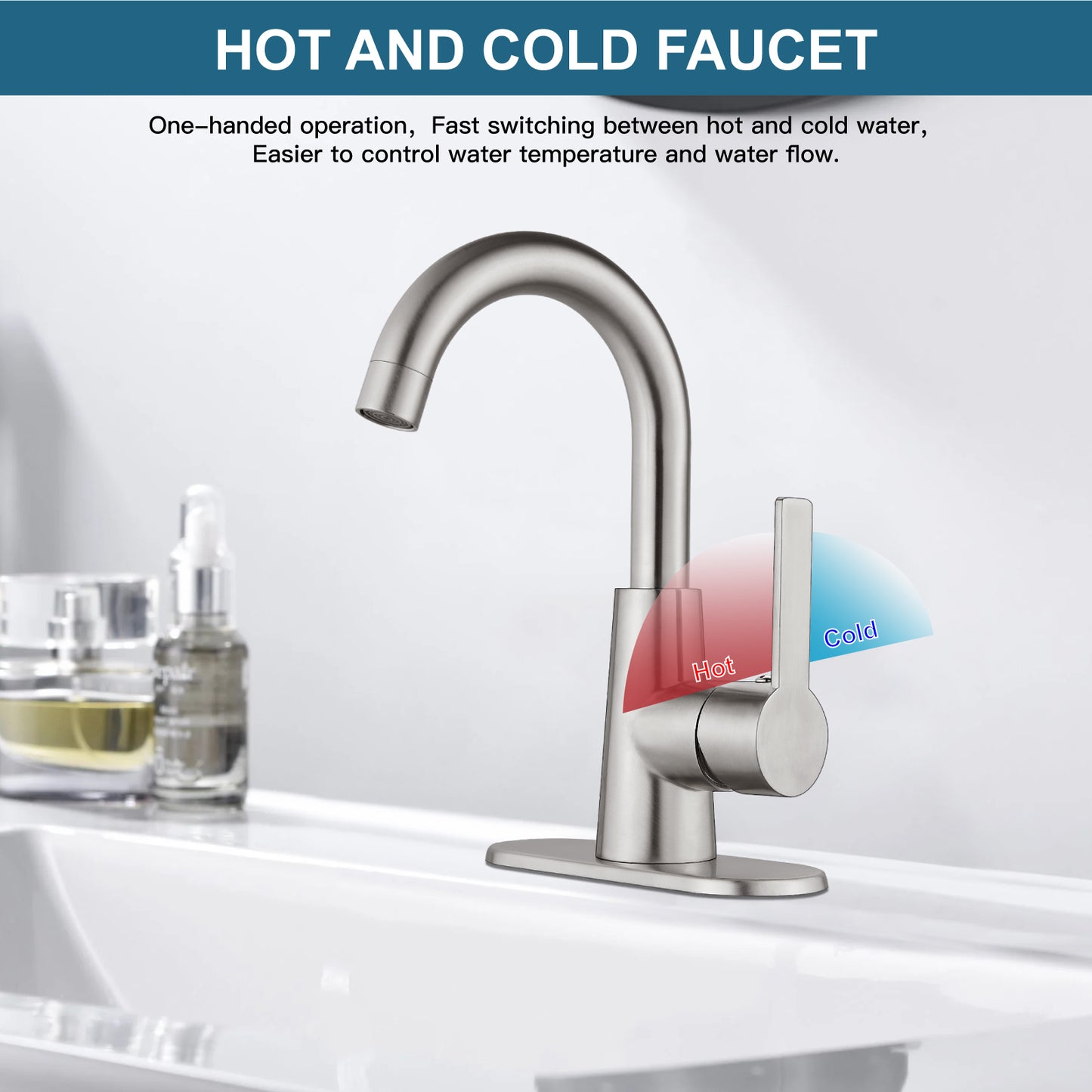 
                  
                    Midanya Bar Sink Faucet, Single Hole Bathroom Sink Faucet with Cover Plate, Water Supply Hoses and Pop Up Drain, Pre-Kitchen Farmhouse RV Small Vanity Faucet with 360° Rotation Spout
                  
                