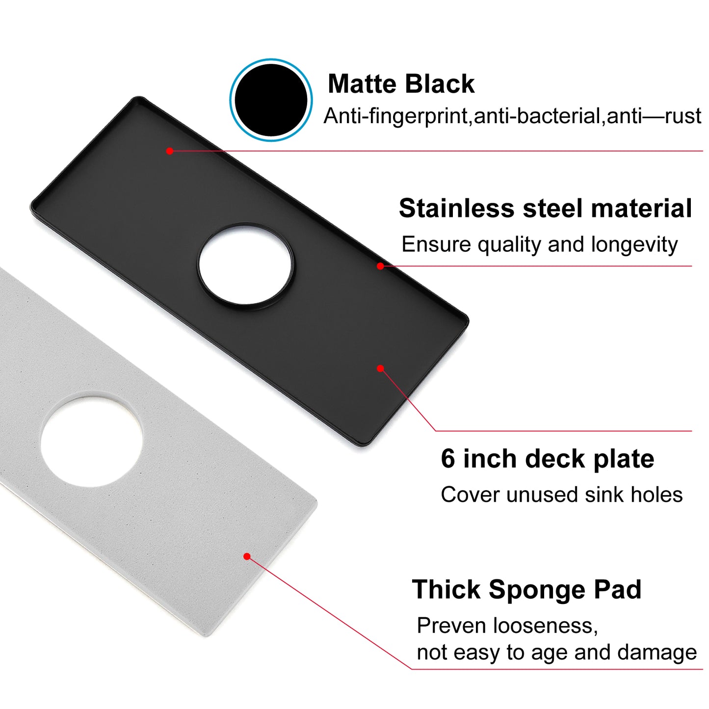 
                  
                    Midanya 6 Inch Sink Hole Cover Deck Plate,Faucet Deck Plate for 1 or 3 Hole Bathroom Kitchen Sink Faucet,Rectangle Decorative Cover SUS304 Stainless Steel Vessel Vanity Sink Faucet
                  
                