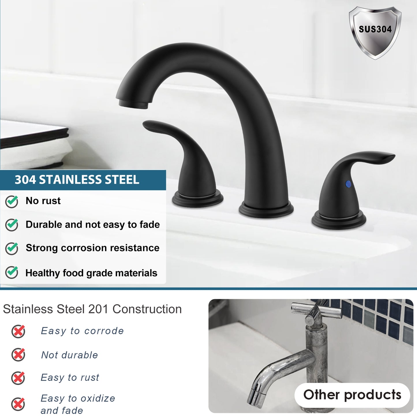 
                  
                    Midanya Bathroom Sink Faucet Widespread 2 Handle 3 Hole Bathroom Faucet Double Handle Faucet with Pop Up Drain and Water Supply Lines Low Arc Mixing Tap
                  
                