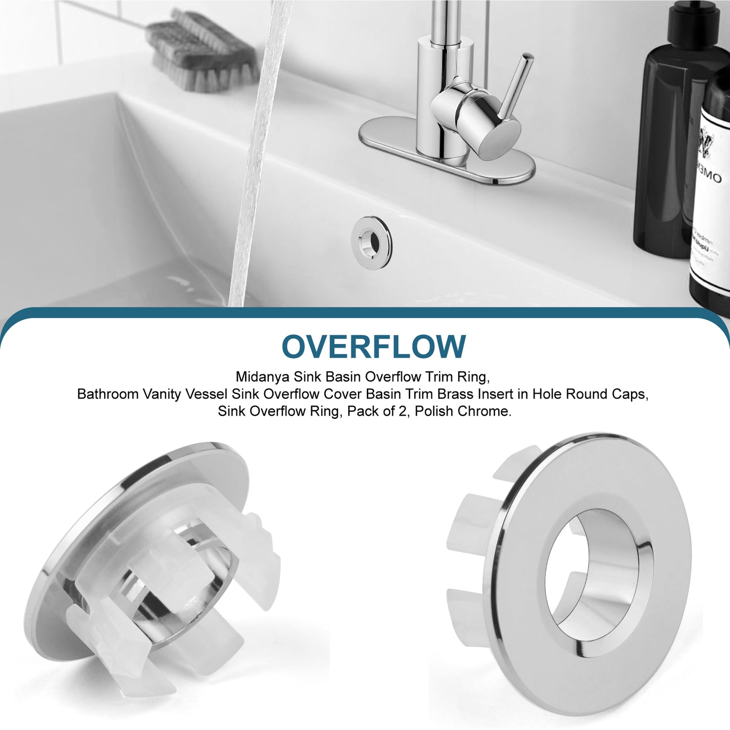
                  
                    Midanya Brass Insert in Hole Round Caps, 2 Pcs Sink Basin Trim Overflow Cover, Bathroom Kitchen Vanity Vessel Sink Overflow Ring
                  
                