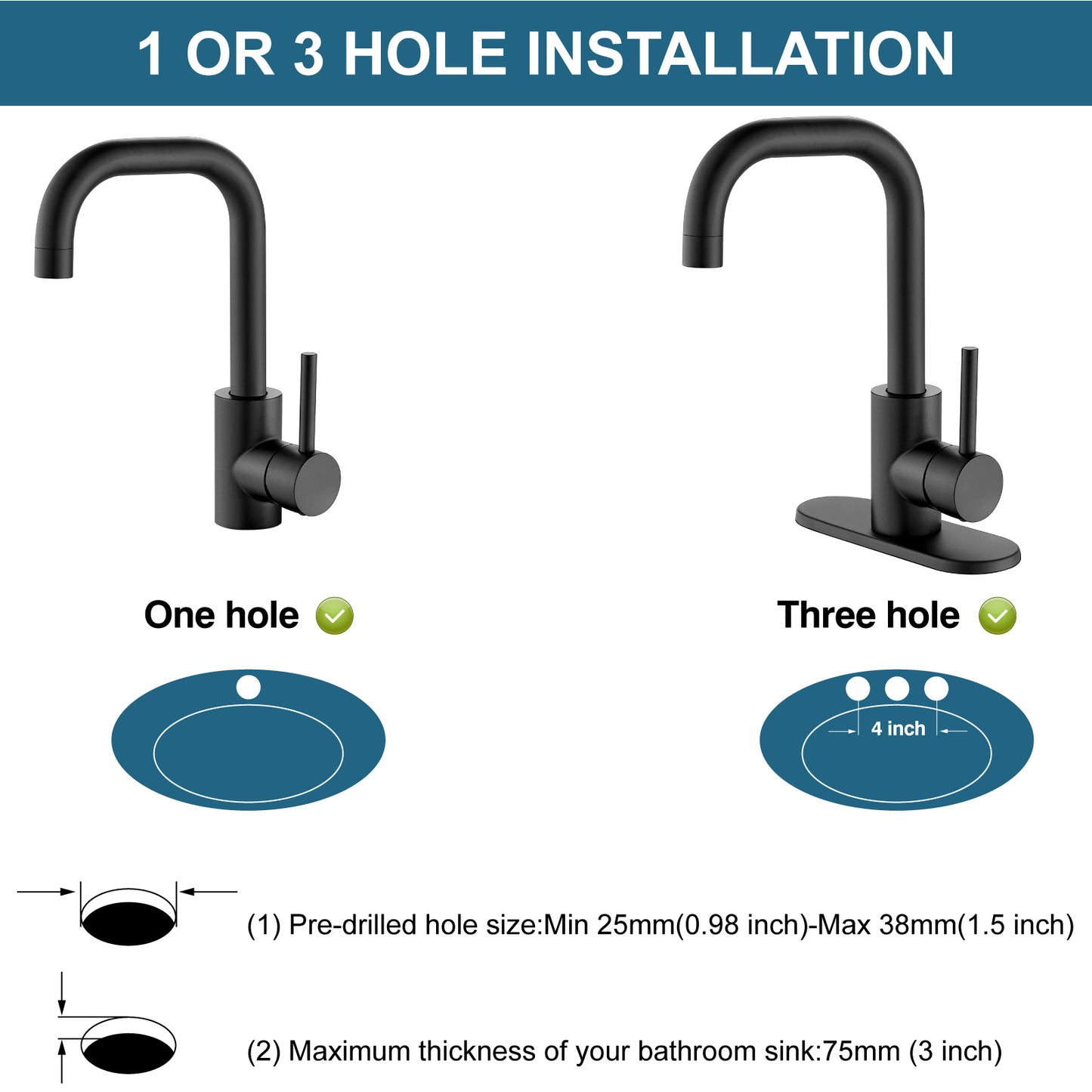 
                  
                    Midanya Bathroom Sink Faucet Single Handle, RV Small Vanity Faucet Wet Bar Pre-Kitchen Farmhouse with 360°Rotation Spout and Deck Plate, Supply Hoses and Pop-up Drain
                  
                