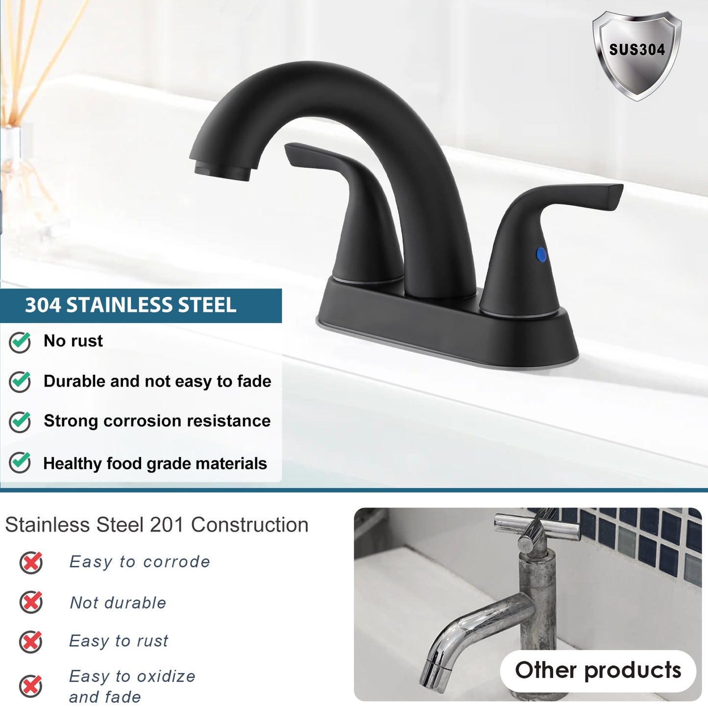 
                  
                    Midanya 2 Handle Bathroom Sink Faucet Deck Mount Centerset Bathroom Faucet 3 Hole, with Pop-up Drain Stopper Assembly and Water Supply Lines Lavatory Faucet Mixer Double Handle Tap
                  
                