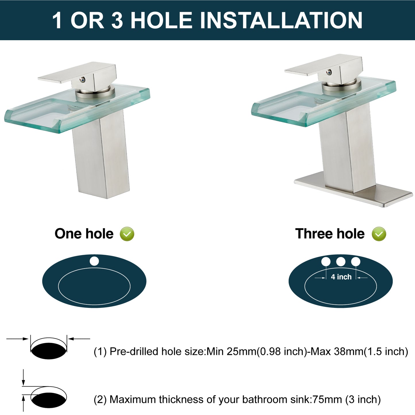 
                  
                    Midanya LED Bathroom Sink Faucet,Waterfall Open Glass Spout Bathroom Faucet,Single Handle 3 Colors Changing RV Vanity Faucets for Sink 1 Hole with Pop Up Drain and Water Supply Hoses
                  
                
