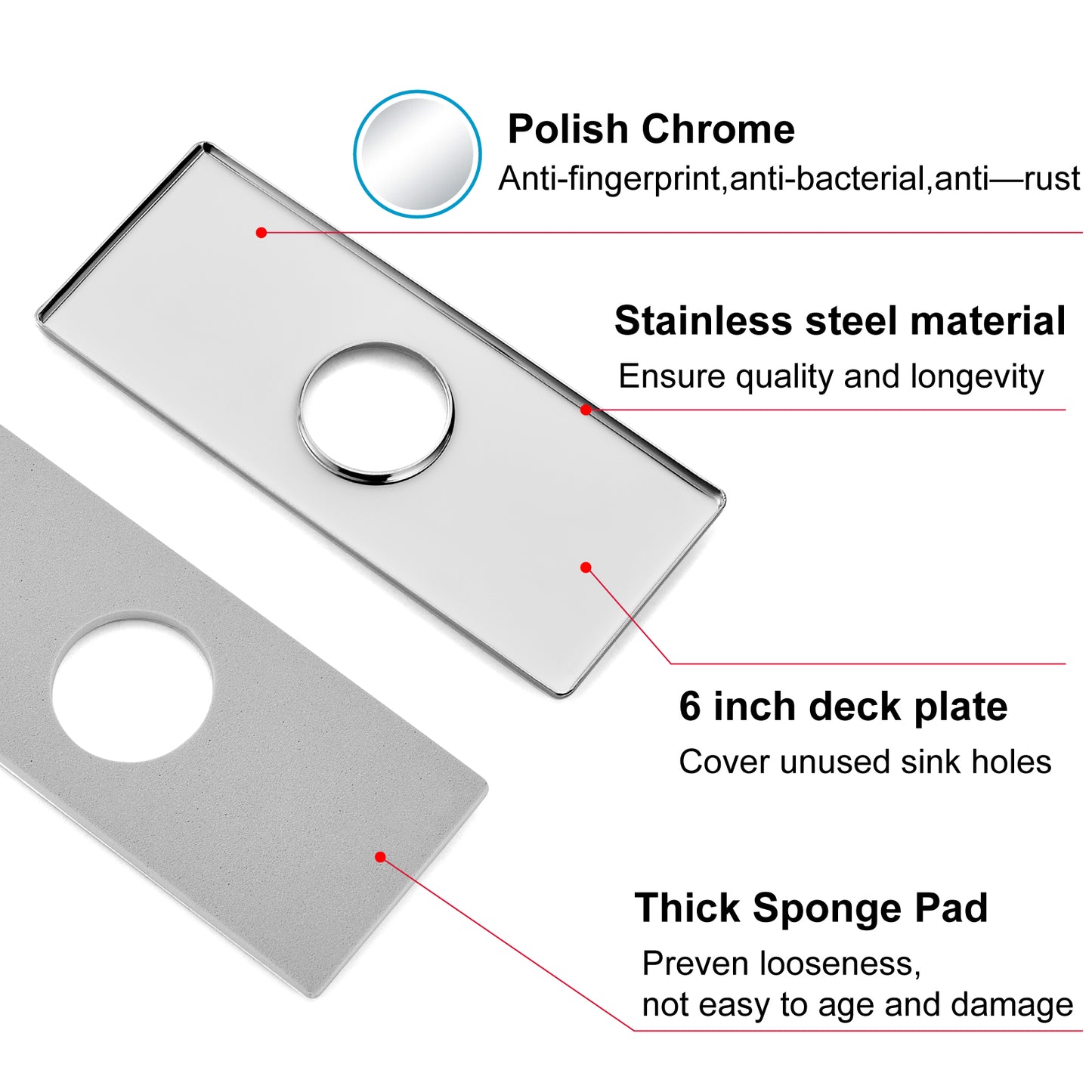 
                  
                    Midanya 6 Inch Sink Hole Cover Deck Plate,Faucet Deck Plate for 1 or 3 Hole Bathroom Kitchen Sink Faucet,Rectangle Decorative Cover SUS304 Stainless Steel Vessel Vanity Sink Faucet
                  
                