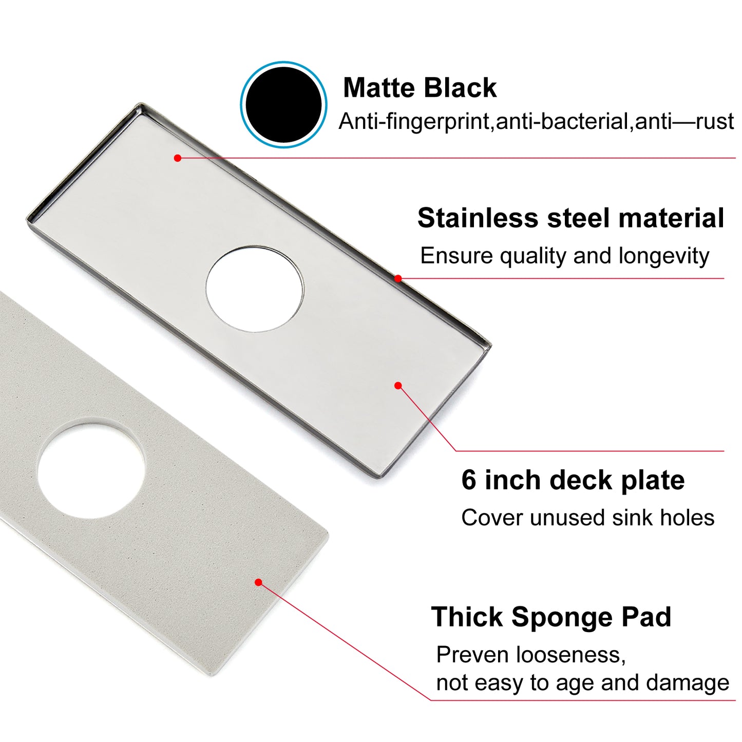 
                  
                    Midanya 6 Inch Sink Hole Cover Deck Plate,Faucet Deck Plate for 1 or 3 Hole Bathroom Kitchen Sink Faucet,Rectangle Decorative Cover SUS304 Stainless Steel Vessel Vanity Sink Faucet
                  
                