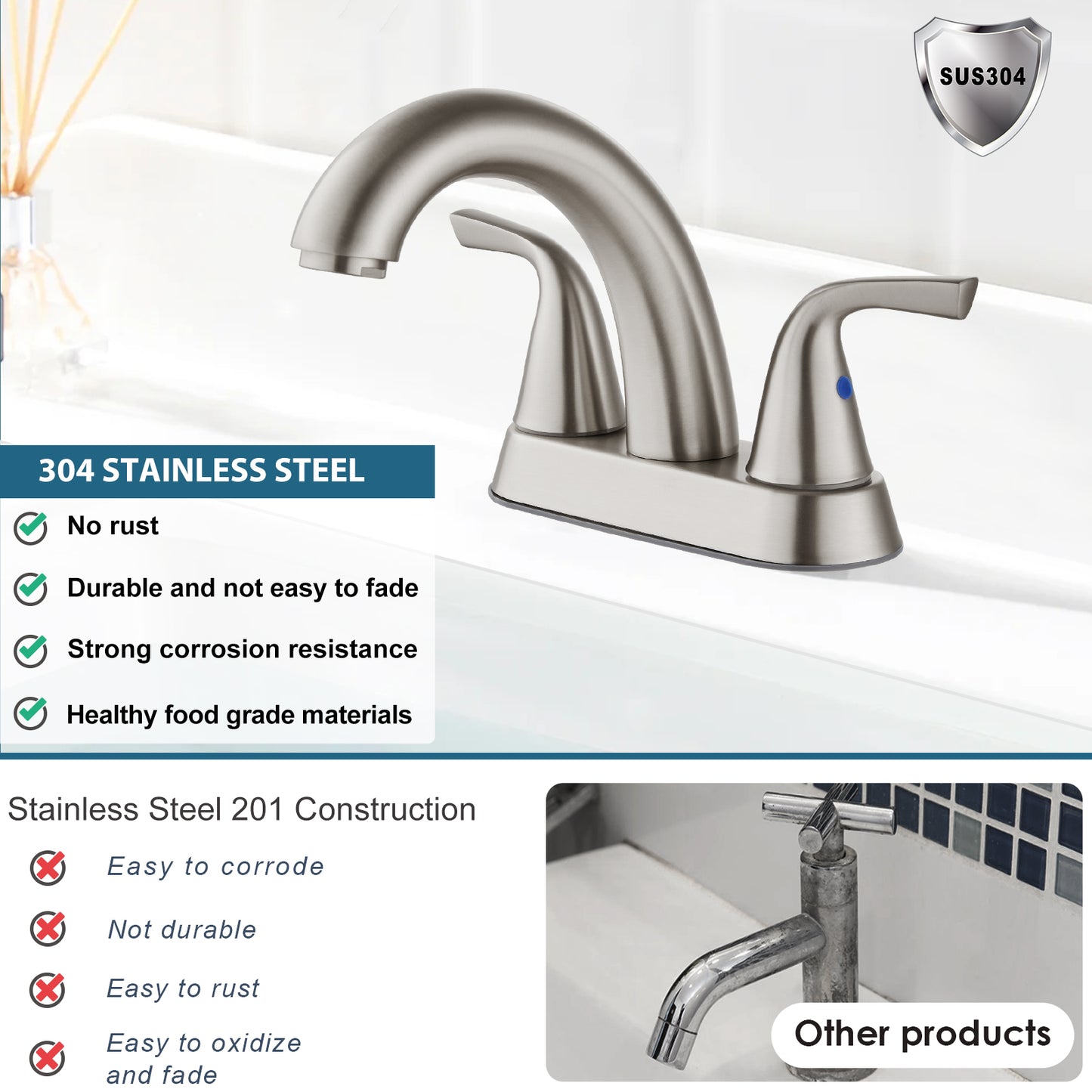 
                  
                    Midanya 2 Handle Bathroom Sink Faucet Deck Mount Centerset Bathroom Faucet 3 Hole, with Pop-up Drain Stopper Assembly and Water Supply Lines Lavatory Faucet Mixer Double Handle Tap
                  
                