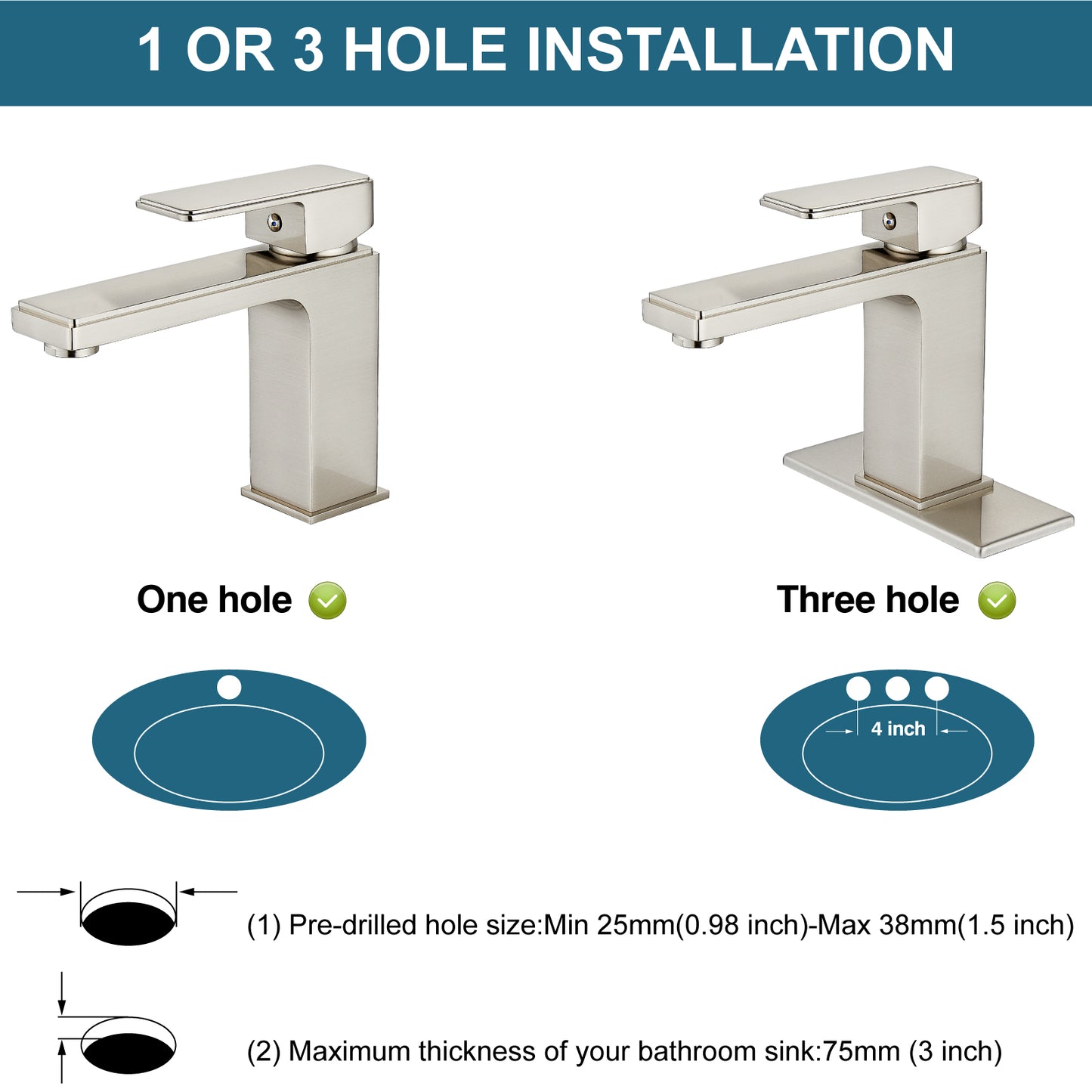 
                  
                    Midanya Bathroom Sink Faucet 1 Hole Single Handle Deck Mount Lavatory Mixer Tap Include Pop Up Drain with Overflow One Lever Commercial
                  
                
