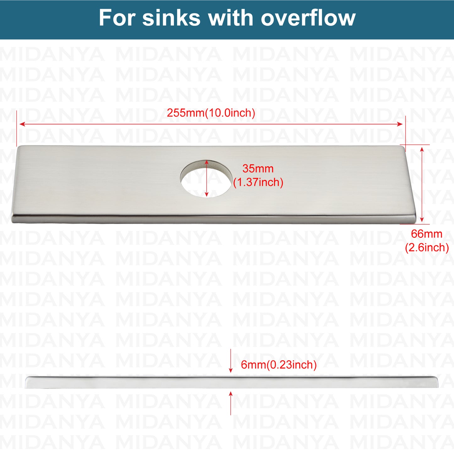
                  
                    Midanya 10 Inch Sink Hole Cover Deck Plate,Vessel Vanity Sink Faucet Cover Plate,Bathroom Kitchen Lavatory Sink Faucet Deck Plate, Faucet Cover Cap, 1 or 3 Hole Cover Rectangle
                  
                