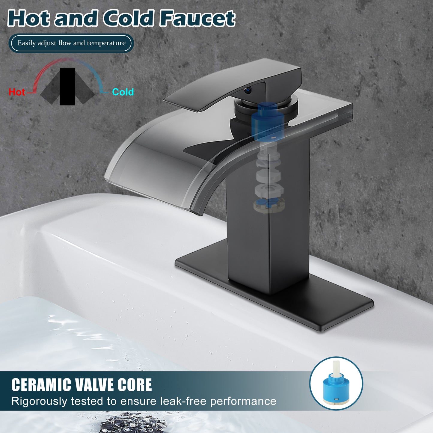 
                  
                    Midanya LED Bathroom Sink Faucet,Waterfall Single Hole Handle 3 Colors Changing Bathroom Faucet, Wide Glass Spout LED Light RV Bathroom Faucet with Pop Up Drain and Water Supply Lines
                  
                