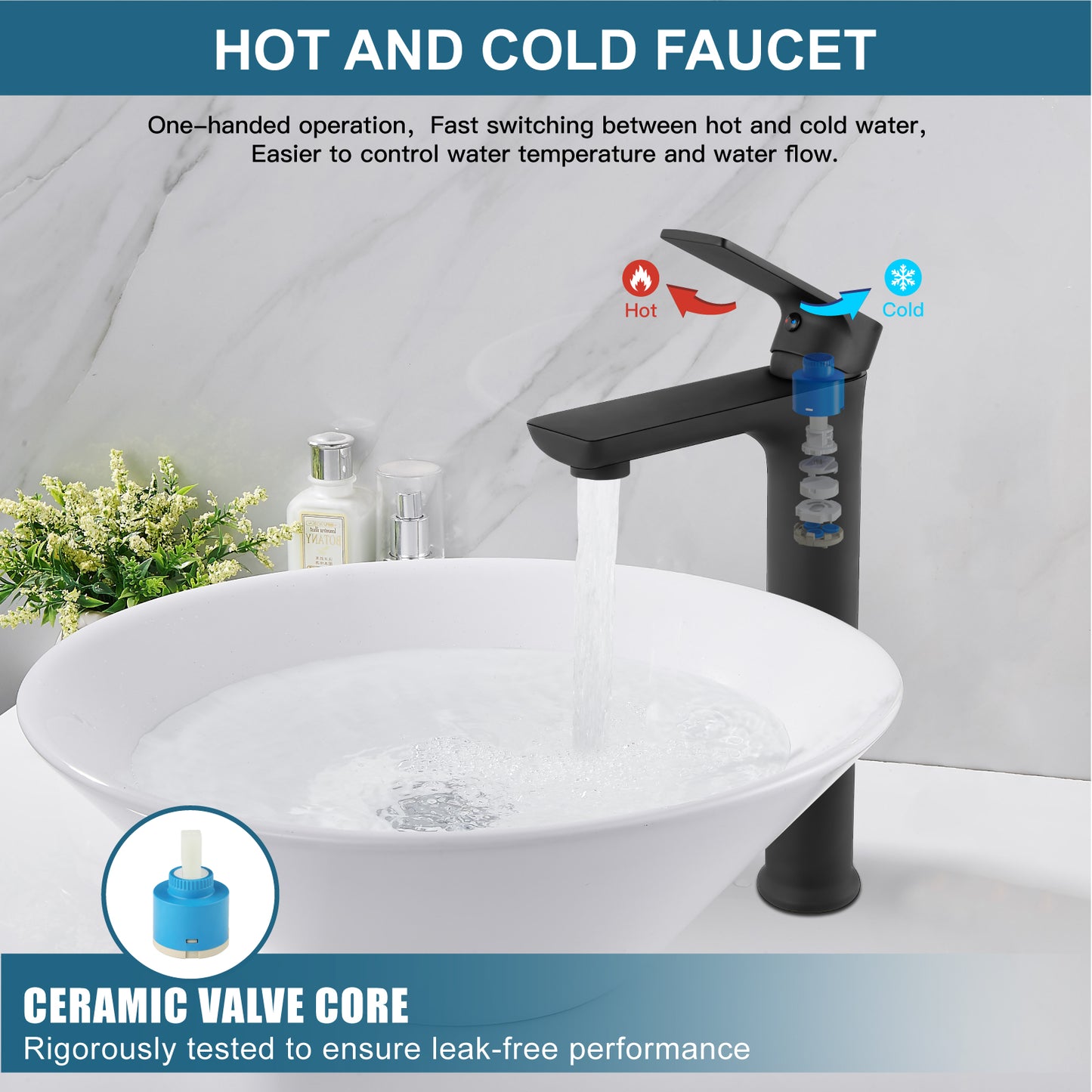 
                  
                    Midanya Bathroom Sink Faucet Matte Black Tall Vessel Sink Faucet Vanity Bathroom Faucet Basin Mixer Tap Single Handle Single Hole with Water Supply Lines Commercial Modern Wash Basin Faucet
                  
                