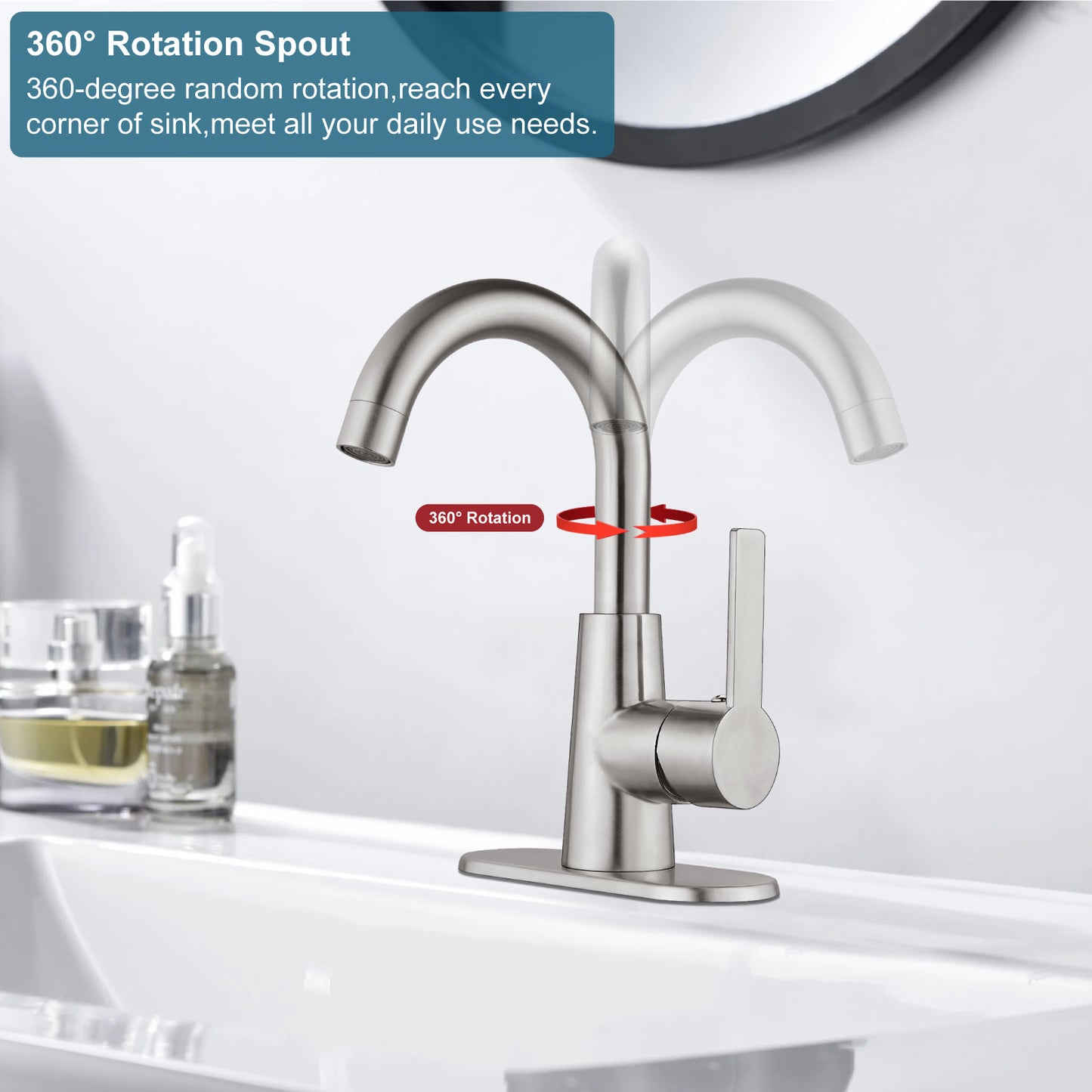 
                  
                    Midanya Bar Sink Faucet, Single Hole Bathroom Sink Faucet with Cover Plate, Water Supply Hoses and Pop Up Drain, Pre-Kitchen Farmhouse RV Small Vanity Faucet with 360° Rotation Spout
                  
                