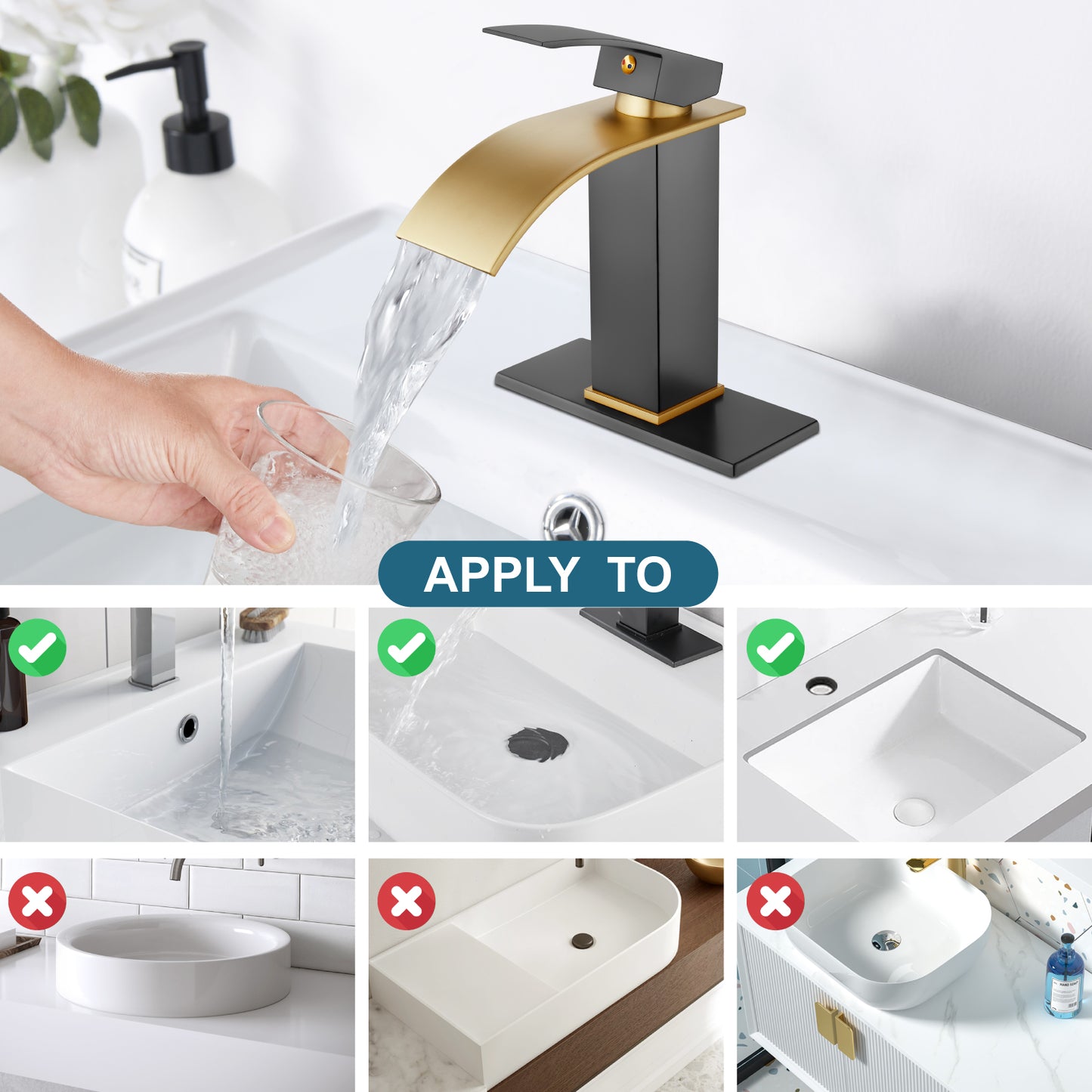 
                  
                    Midanya Brushed Nickel Handle Matte Black Wide Spout Bathroom Sink Faucet,Single Handle Waterfall Bathroom Faucet,Single Hole Deck Mount Vanity Faucet,Hot and Cold Mixer Tap with Water Supply Lines
                  
                