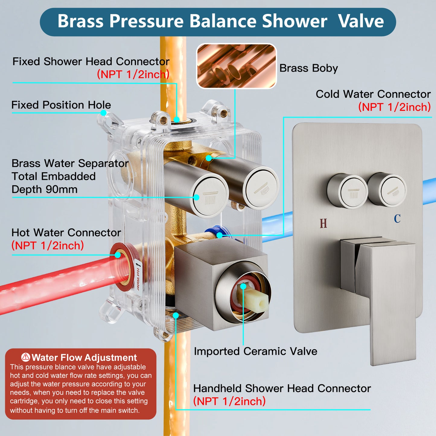 
                  
                    Midanya Rain Shower System with Push Button Diverter Bathroom Luxury Shower Faucets Sets Complete, Handheld Shower Head and 12 Inch Shower Head with Rough-in Valve Trim Kits
                  
                
