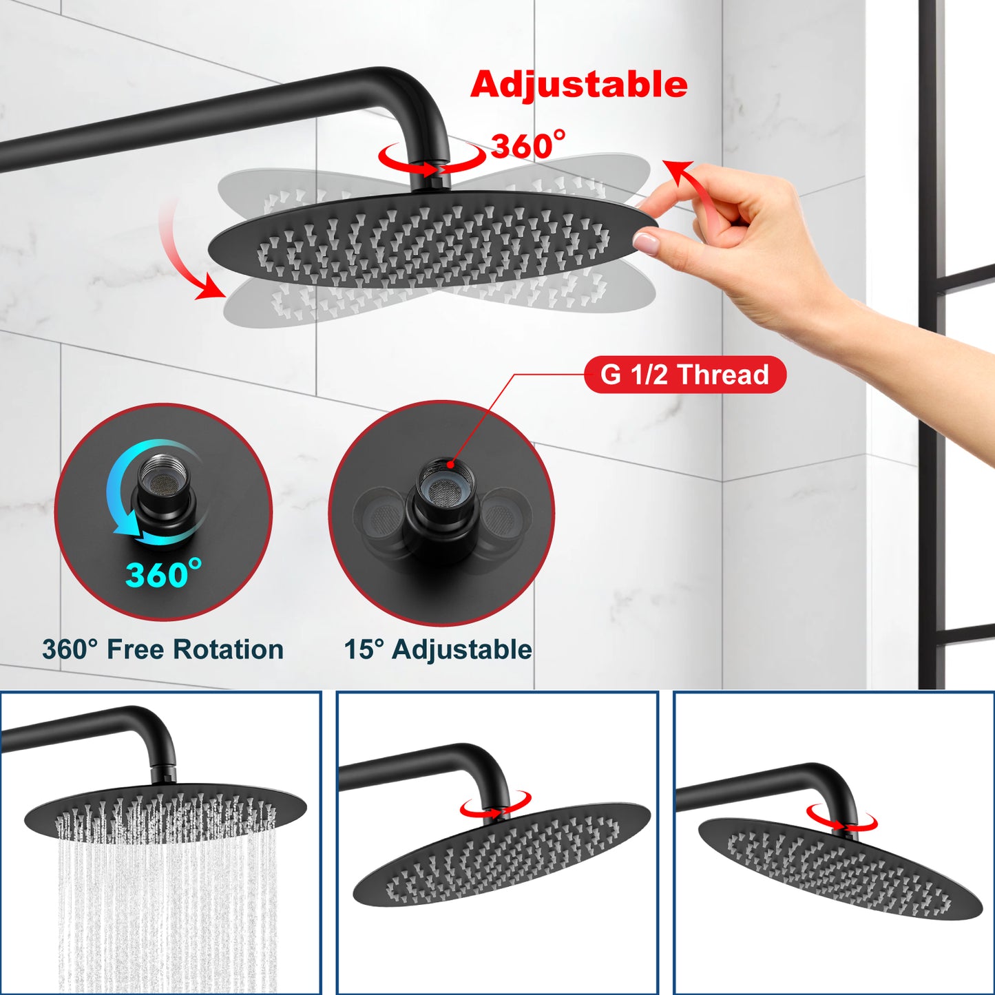 
                  
                    Midanya Round Rainfall Shower Head,6 Inch Stainless Steel High Pressure High Flow Stainless Steel Rainfall Shower Head,Ultra Thin Design High Pressure
                  
                