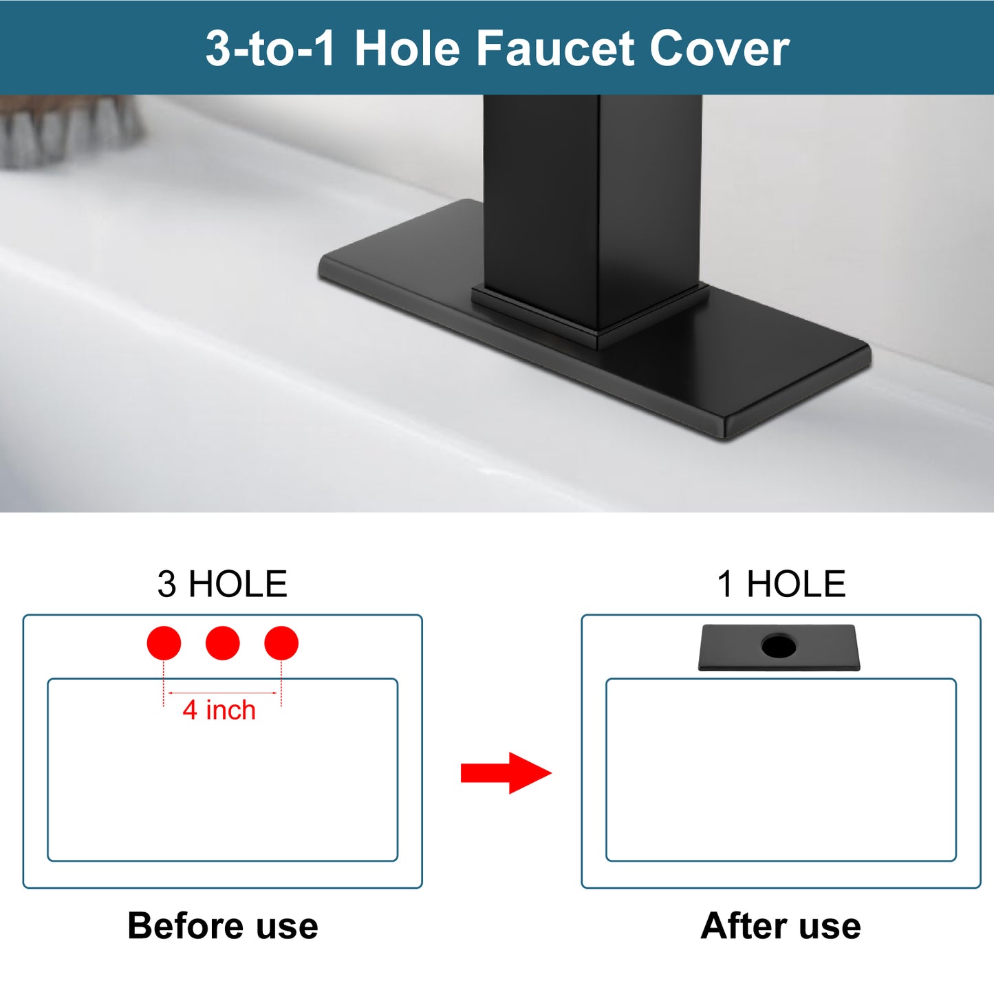 
                  
                    Midanya 6 Inch Sink Hole Cover Deck Plate,Faucet Deck Plate for 1 or 3 Hole Bathroom Kitchen Sink Faucet,Rectangle Decorative Cover SUS304 Stainless Steel Vessel Vanity Sink Faucet
                  
                