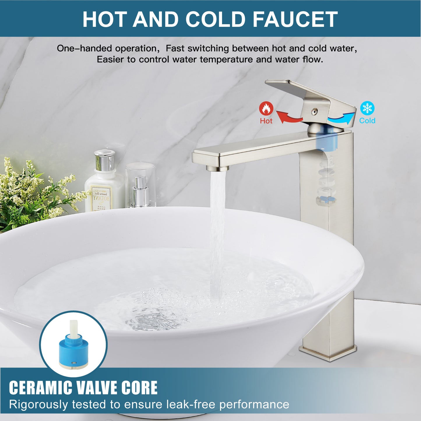 
                  
                    Bathroom Vessel Bowl Sink Faucet Tall Body Single Handle Lavatory Vanity Mixer Bar Tap with Pop Up Drain Tall Spout Single Hole Deck Mount Brass
                  
                