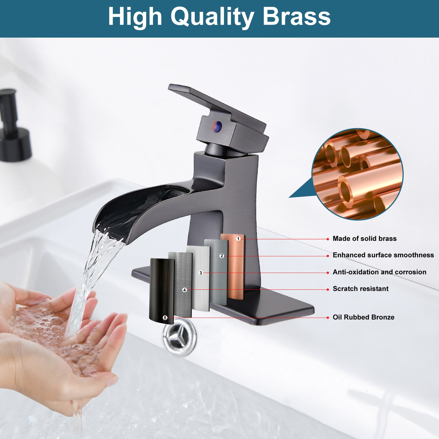 
                  
                    Midanya Single Handle Bathroom Sink Faucet, Waterfall Bathroom Faucet for 1 Hole or 3 Holes, Lavatory RV Vanity Faucet with Deck Mount Pop-Up Drain and Water Supply Lines
                  
                