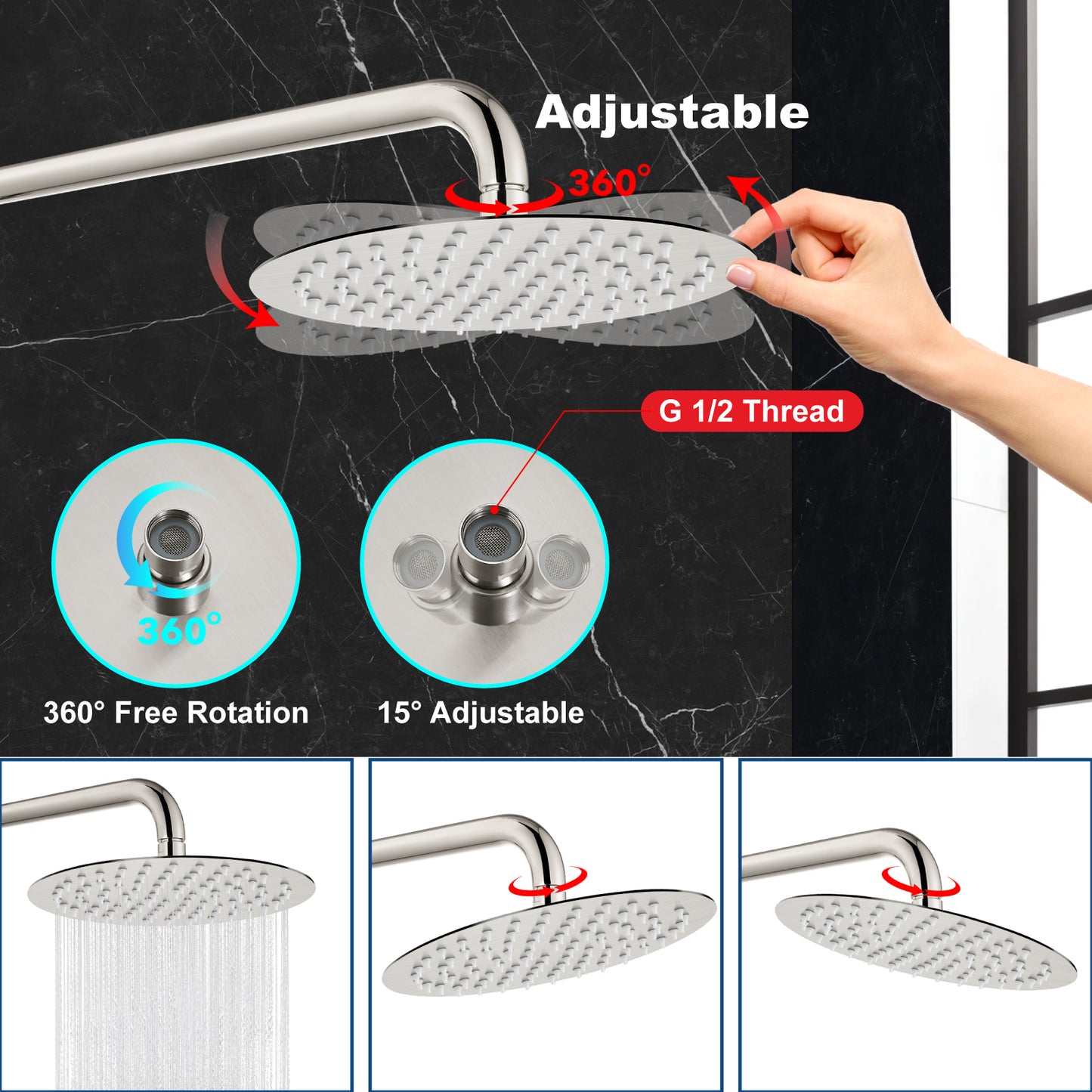 
                  
                    Midanya Round Rainfall Shower Head,6 Inch Stainless Steel High Pressure High Flow Stainless Steel Rainfall Shower Head,Ultra Thin Design High Pressure
                  
                