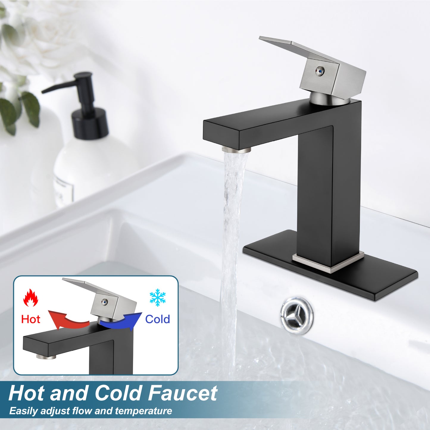 
                  
                    Midanya Bathroom Sink Faucet 1 Hole Single Handle Deck Mount Lavatory Mixer Tap with Cover Plate and Pop-up Drain One Lever Stainless Steel SUS304 Commercial
                  
                