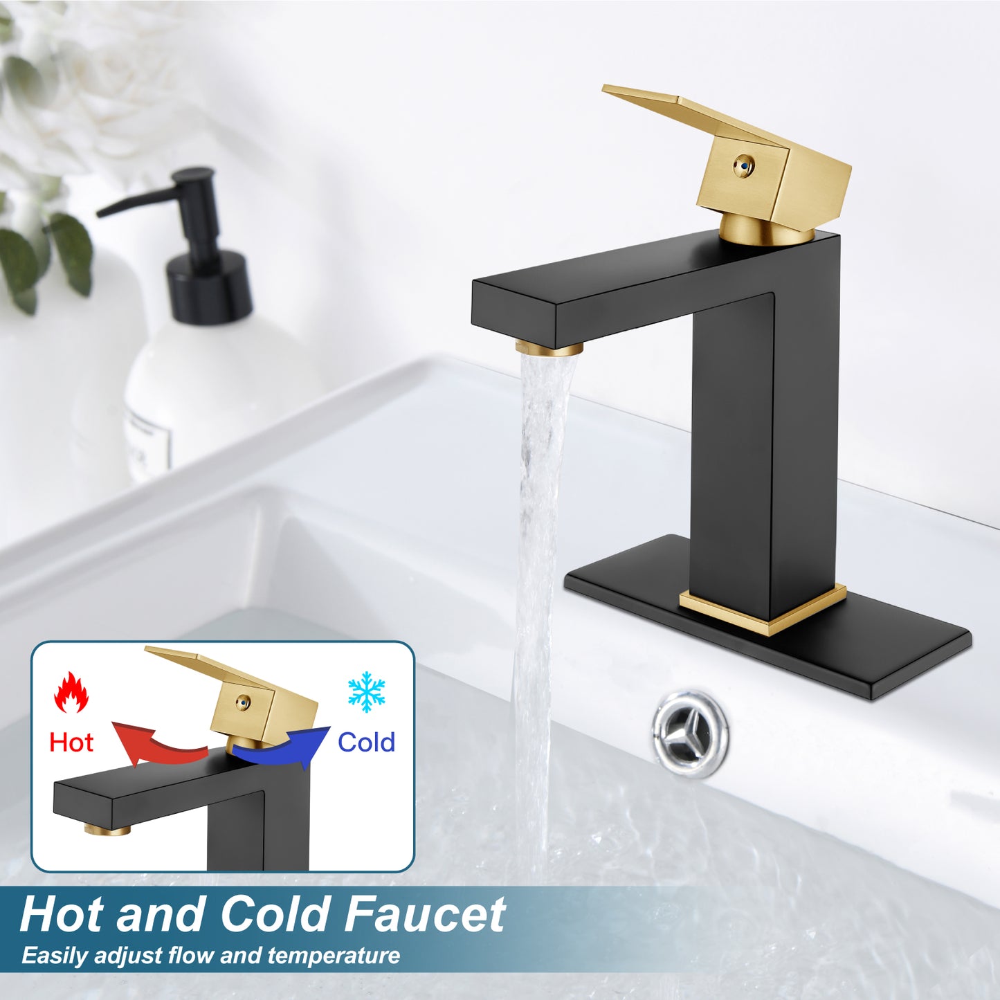 
                  
                    Midanya Bathroom Sink Faucet 1 Hole Single Handle Deck Mount Lavatory Mixer Tap with Cover Plate and Pop-up Drain One Lever Stainless Steel SUS304 Commercial
                  
                
