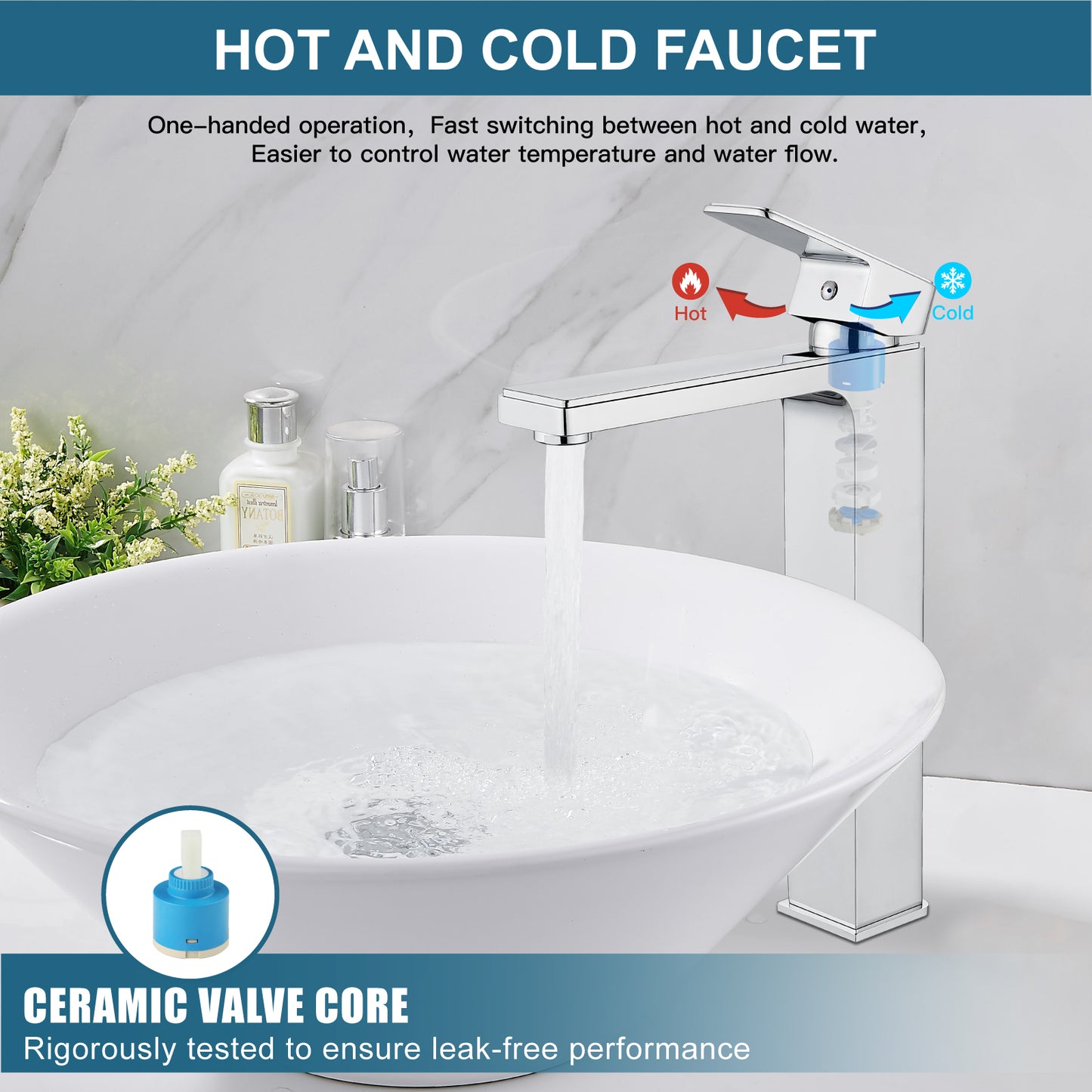 
                  
                    Bathroom Vessel Bowl Sink Faucet Tall Body Single Handle Lavatory Vanity Mixer Bar Tap with Pop Up Drain Tall Spout Single Hole Deck Mount Brass
                  
                