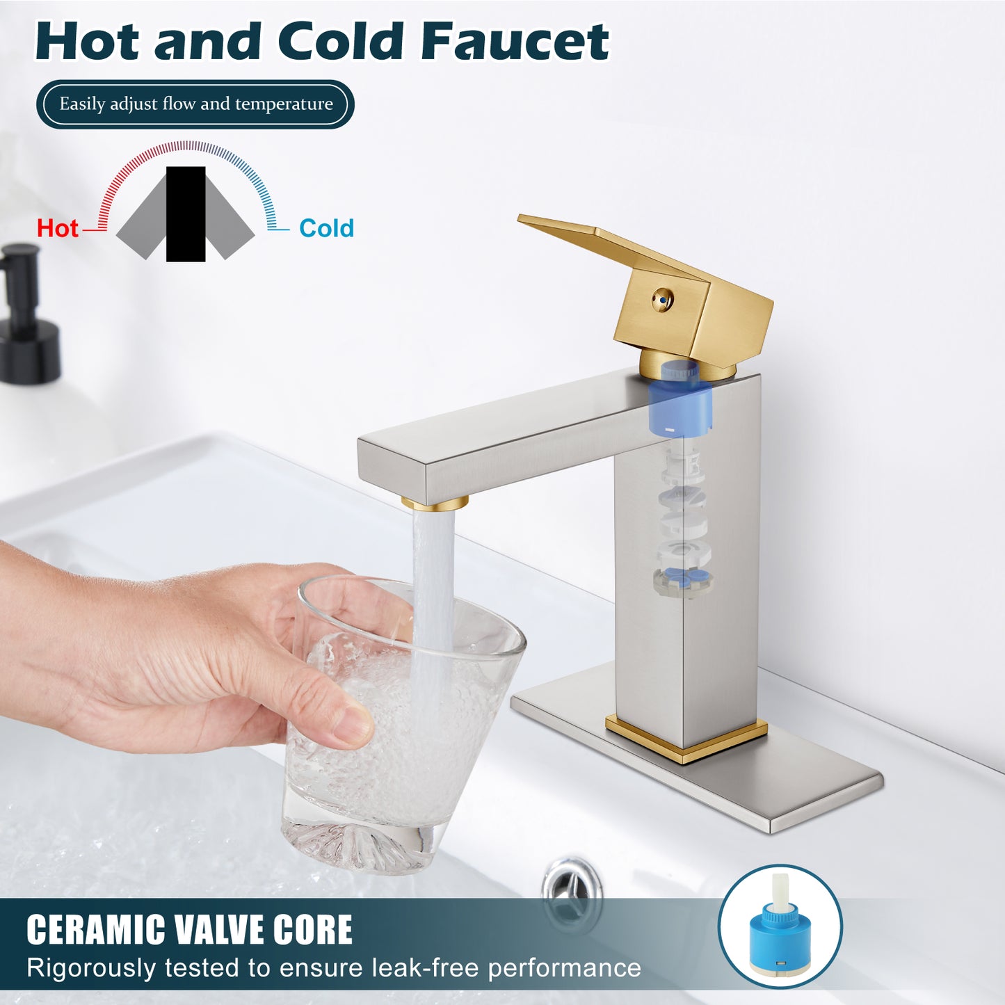 
                  
                    Midanya Bathroom Sink Faucet 1 Hole Single Handle Deck Mount Lavatory Mixer Tap with Cover Plate and Pop-up Drain One Lever Stainless Steel SUS304 Commercial
                  
                