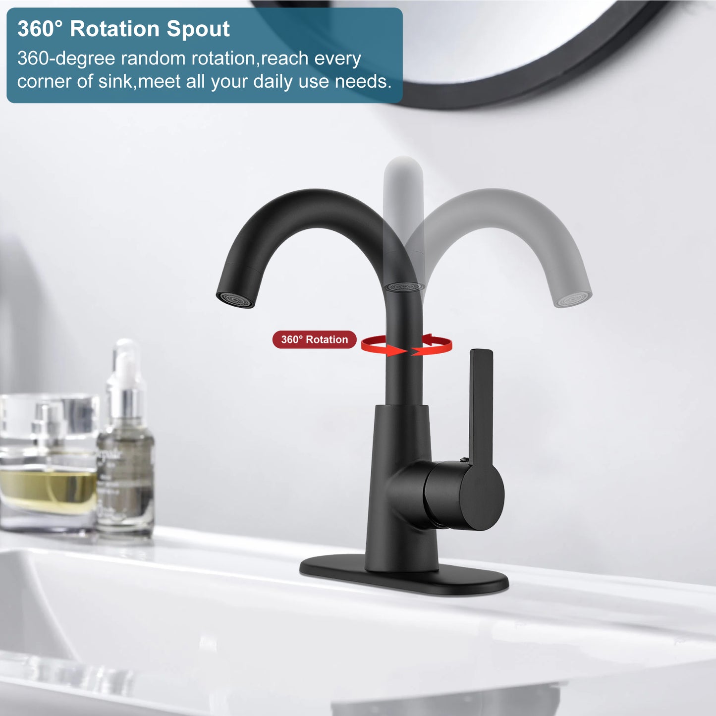 
                  
                    Midanya Bar Sink Faucet, Single Hole Bathroom Sink Faucet with Cover Plate, Water Supply Hoses and Pop Up Drain, Pre-Kitchen Farmhouse RV Small Vanity Faucet with 360° Rotation Spout
                  
                