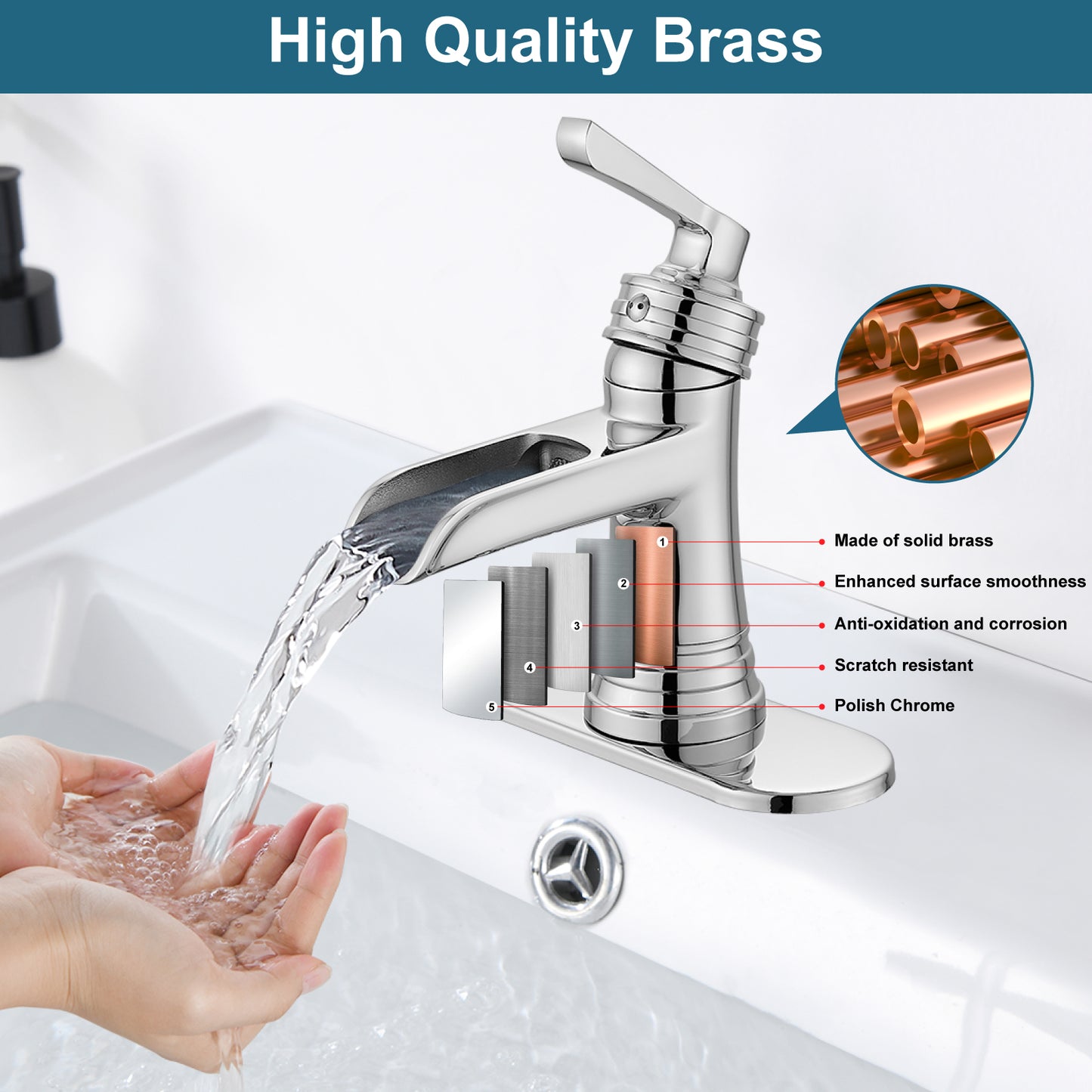 
                  
                    Midanya Waterfall Faucet Single Handle Bathroom Sink Faucet, Large Spout Lavatory Faucet, Deck Mounted Single Hole or 3 Hole Bathroom Faucet with Pop Up Drain and Water Supply Lines
                  
                