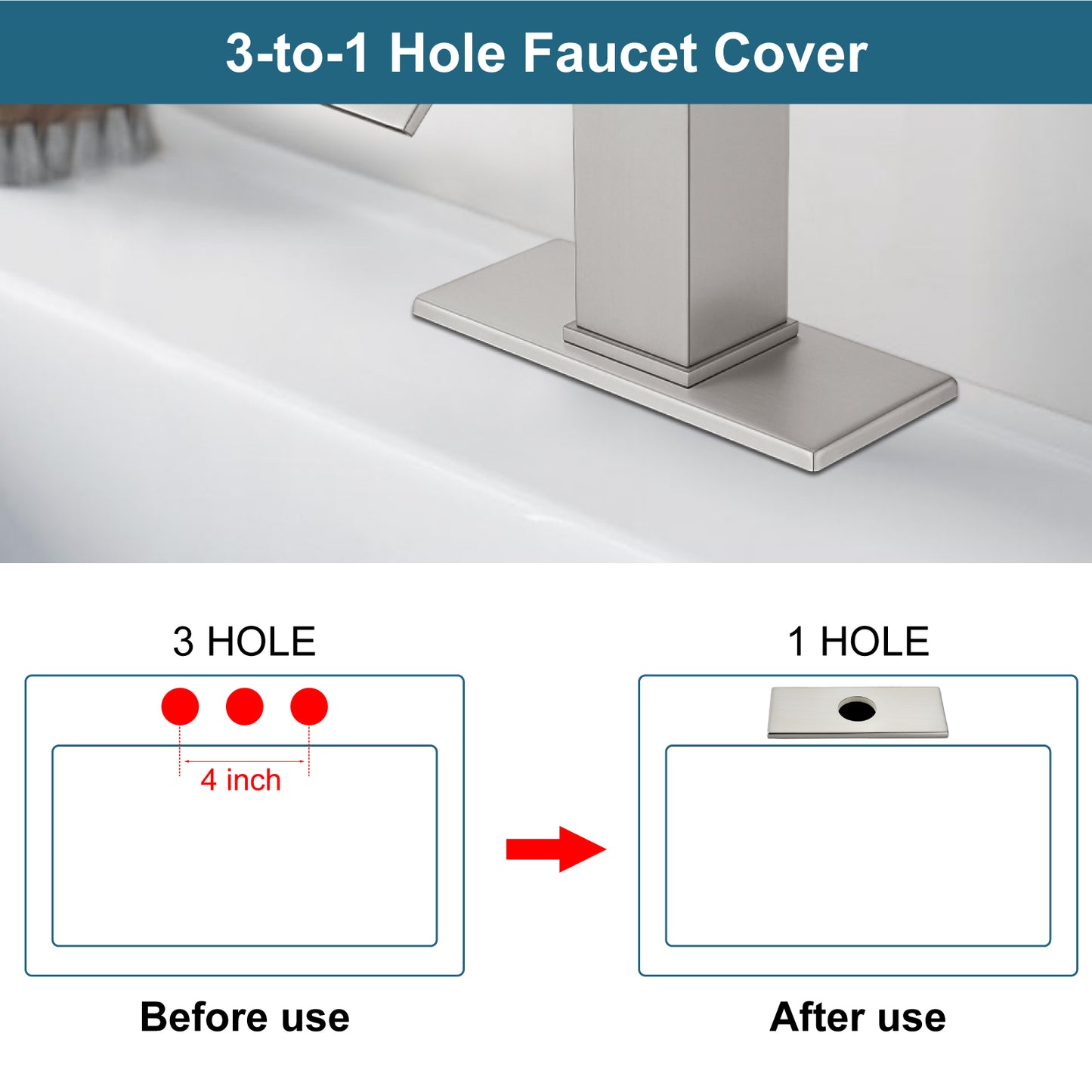 
                  
                    Midanya 6 Inch Sink Hole Cover Deck Plate,Faucet Deck Plate for 1 or 3 Hole Bathroom Kitchen Sink Faucet,Rectangle Decorative Cover SUS304 Stainless Steel Vessel Vanity Sink Faucet
                  
                