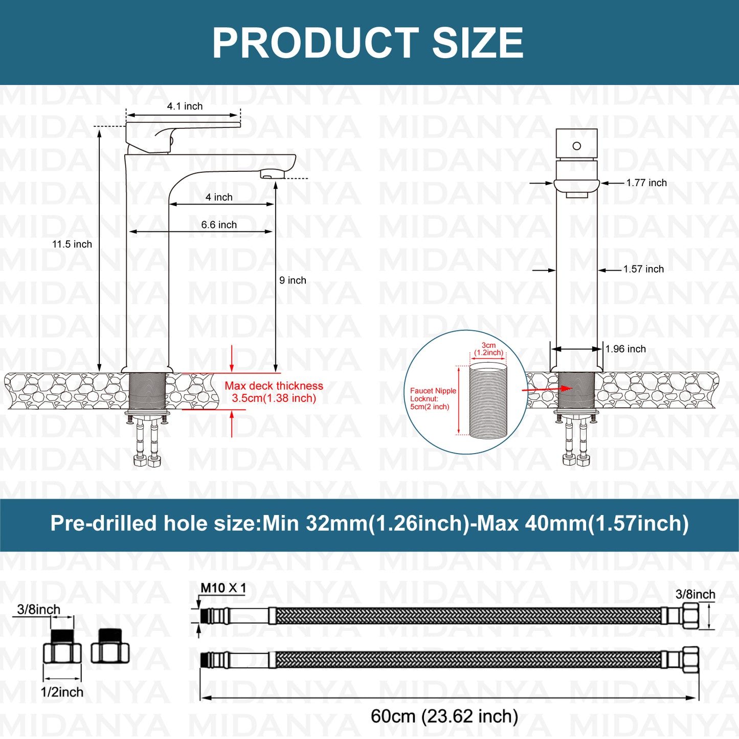 
                  
                    Midanya Bathroom Sink Faucet Matte Black Tall Vessel Sink Faucet Vanity Bathroom Faucet Basin Mixer Tap Single Handle Single Hole with Water Supply Lines Commercial Modern Wash Basin Faucet
                  
                