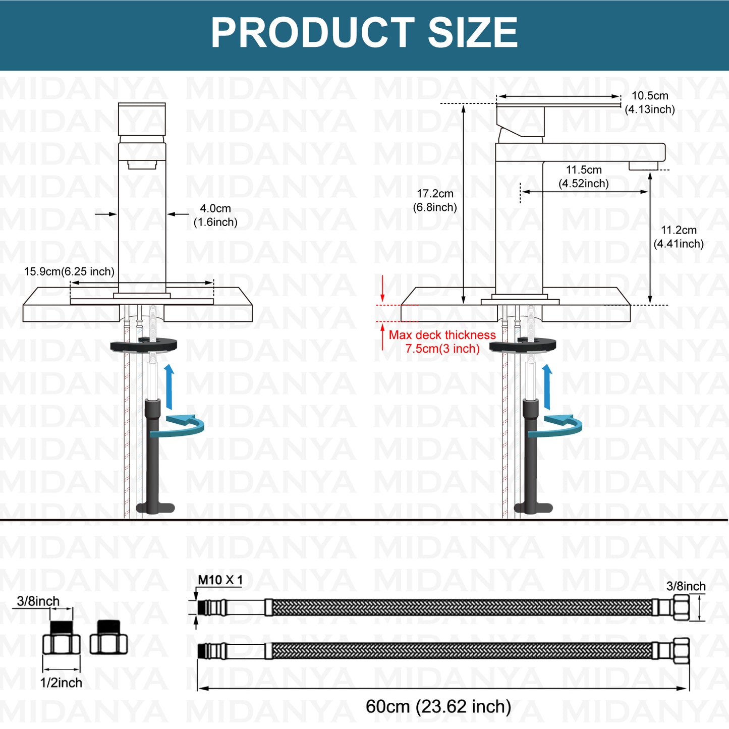 
                  
                    Midanya Bathroom Sink Faucet 1 Hole Single Handle Deck Mount Lavatory Mixer Tap with Cover Plate and Pop-up Drain One Lever Stainless Steel SUS304 Commercial
                  
                
