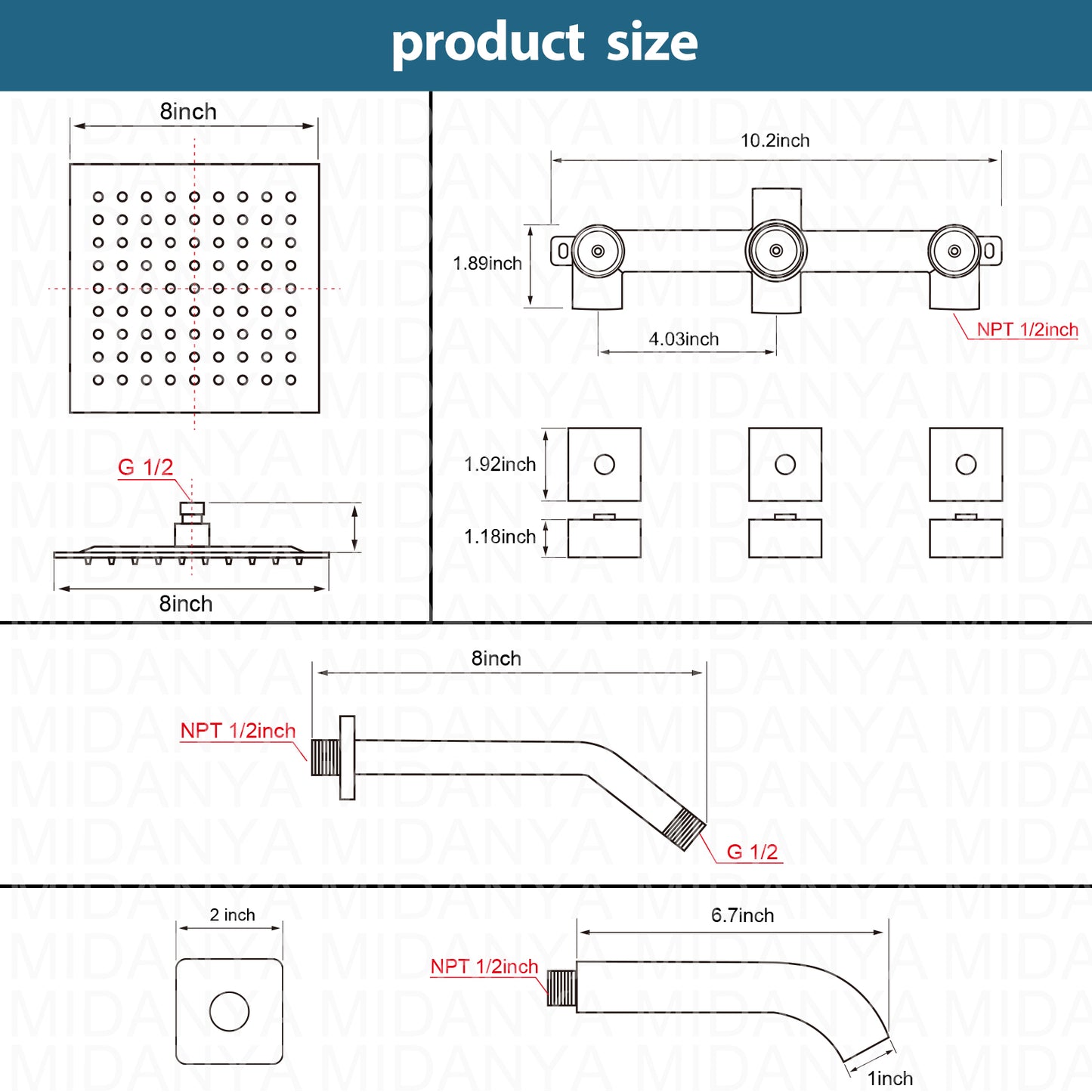 
                  
                    Midanya 3 Handle Tub Shower Faucet with Tub Spout, 8-inch Rainfall Shower Head Combo and Rough-in Valve Wall Mount Bathroom Trim Kit Rainfall Shower System Bathtub Rain Shower Faucet Set
                  
                