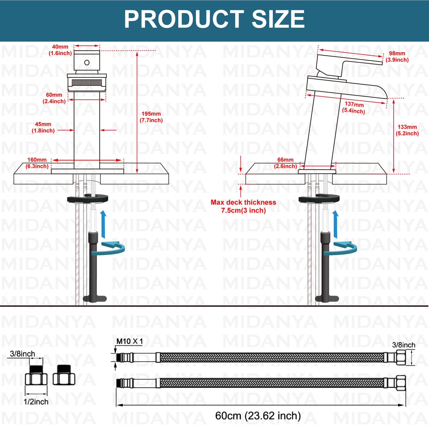 
                  
                    Midanya Waterfall Bathroom Faucet 1 Hole Single Handle Sink Vanity 4 inch Faucet Wide Mouth Spout with Deck Mount Plate & Water Supply Lines Hose Lavatory Modern Commercial Mixer Tap
                  
                