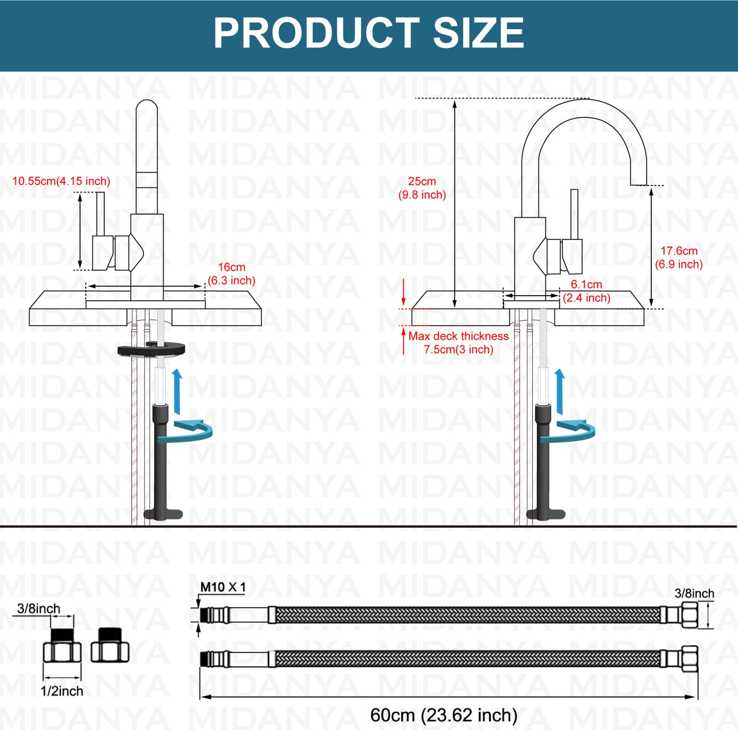 
                  
                    Midanya Single Handle Bathroom Sink Faucet, Wet Bar Pre-Kitchen Farmhouse RV Small Vanity Faucet with 360°Rotation Spout with Deck Plate, Supply Hoses and Drain Stopper
                  
                