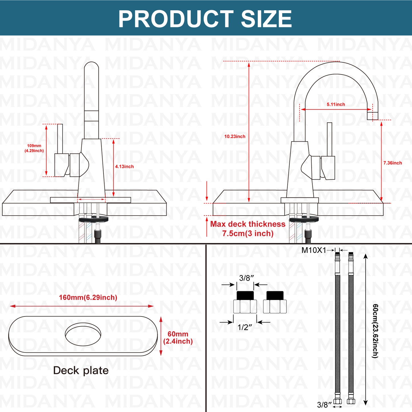 
                  
                    Midanya Bar Sink Faucet, Single Hole Bathroom Sink Faucet with Cover Plate, Water Supply Hoses and Pop Up Drain, Pre-Kitchen Farmhouse RV Small Vanity Faucet with 360° Rotation Spout
                  
                