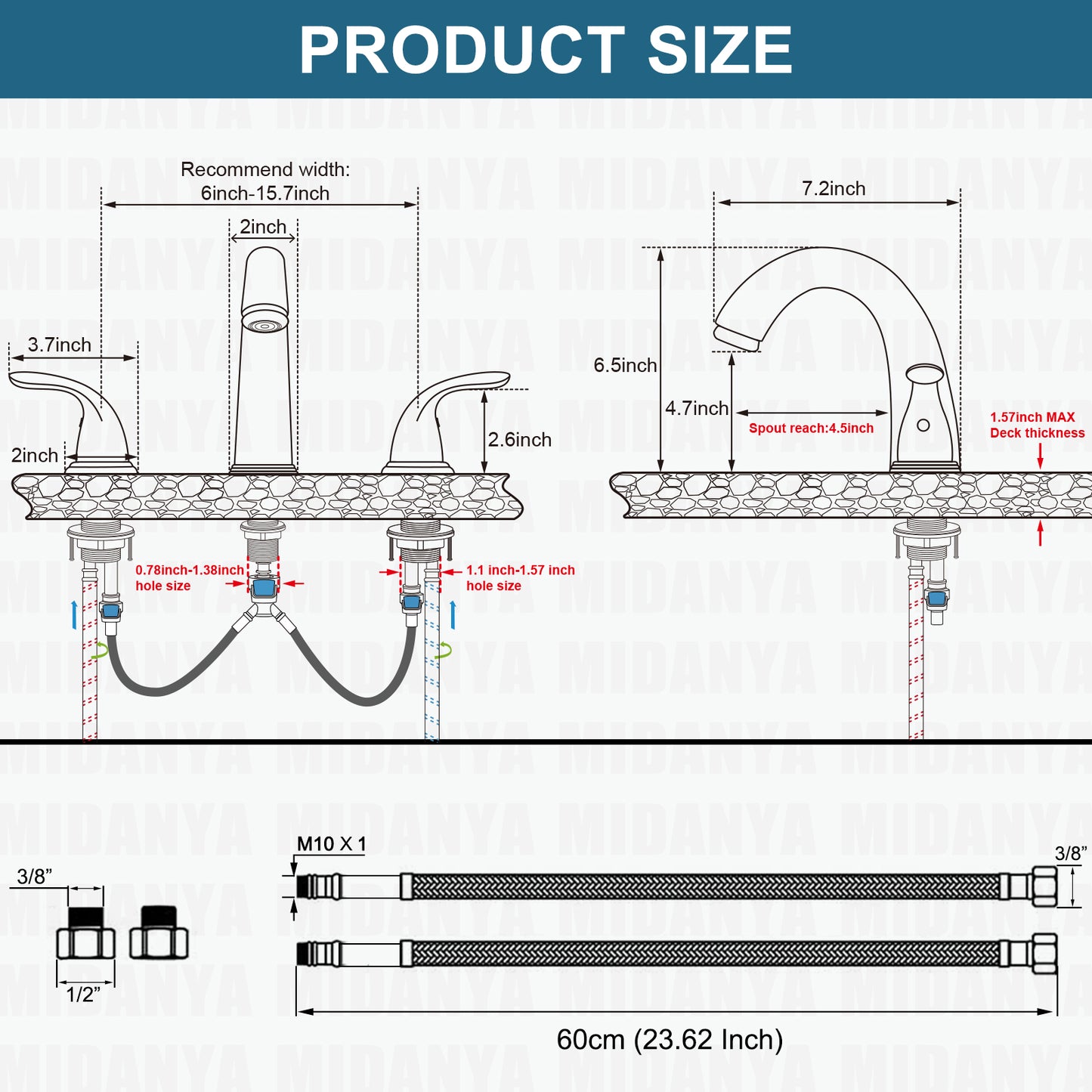
                  
                    Midanya Bathroom Sink Faucet Widespread 2 Handle 3 Hole Bathroom Faucet Double Handle Faucet with Pop Up Drain and Water Supply Lines Low Arc Mixing Tap
                  
                