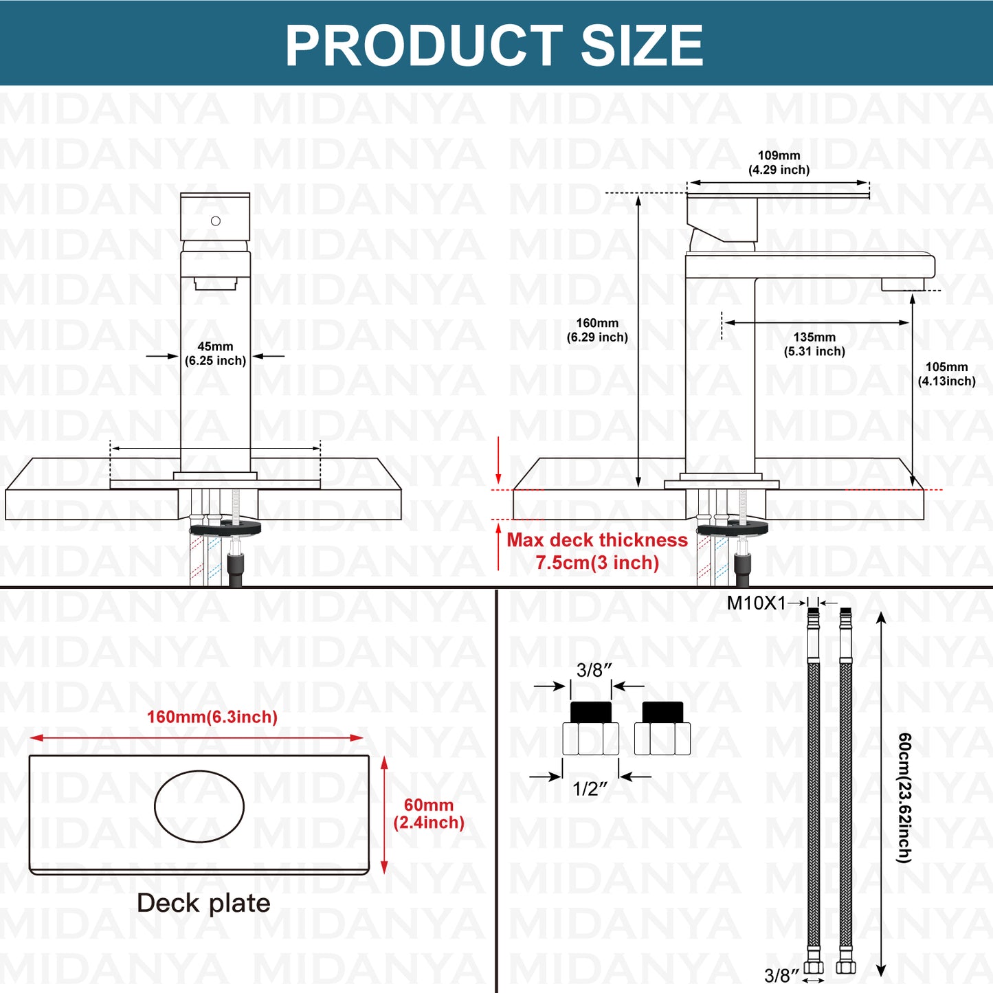 
                  
                    Midanya Bathroom Sink Faucet 1 Hole Single Handle Deck Mount Lavatory Mixer Tap Include Pop Up Drain with Overflow One Lever Commercial
                  
                